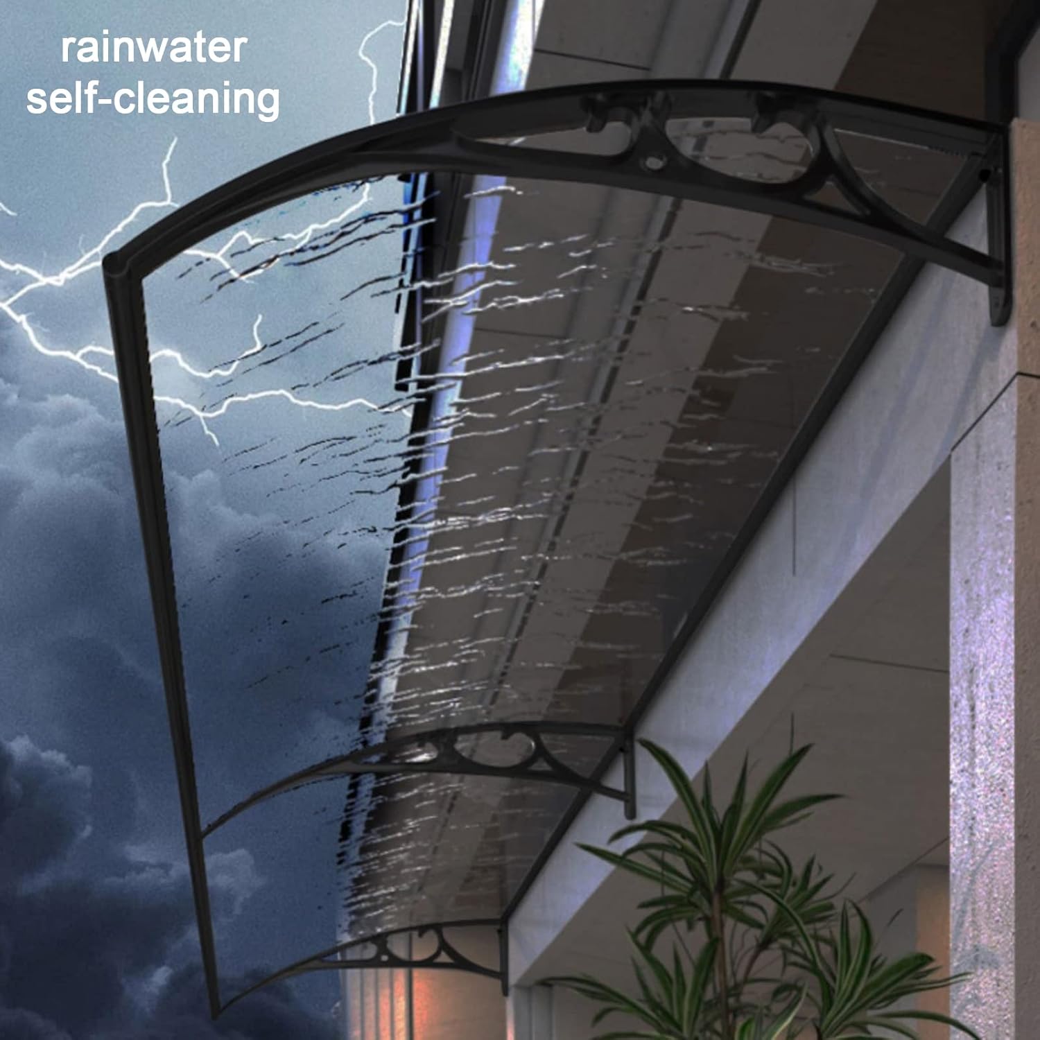 Curved Door Window Awning Canopy,Front Door Canopy Outdoor Awning,Quiet Self-Cleaning Porch Canopy,Transparent Polycarbonate Cover with Aluminum Bracket,Roofing Rain Shelter (60x11