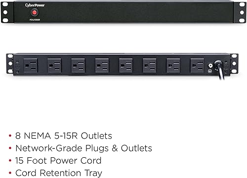 Miniatura 7 de CyberPower PDU15B8R PDU básica, 100-125V, 15A (Derado a 12A), 8 tomacorrientes, 1U montaje en rack