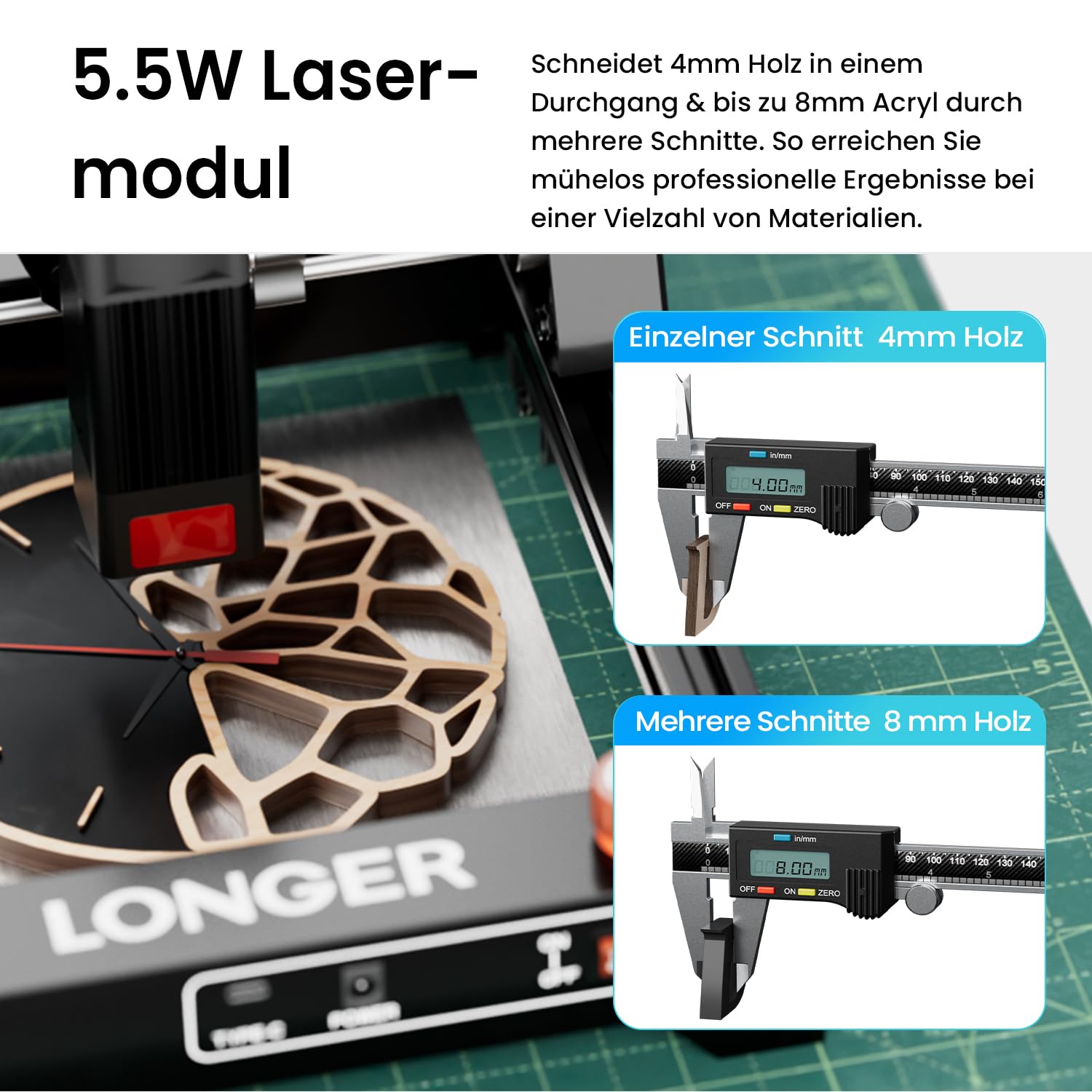 Longer Ray5 Mini 5.5W – Incisore Laser CNC Potente, Macchina Taglio e Incisione Laser, 12000 mm/min Alta Velocità, WiFi App, per Metallo Legno Acrilico Pelle, DIY Maker Professionale