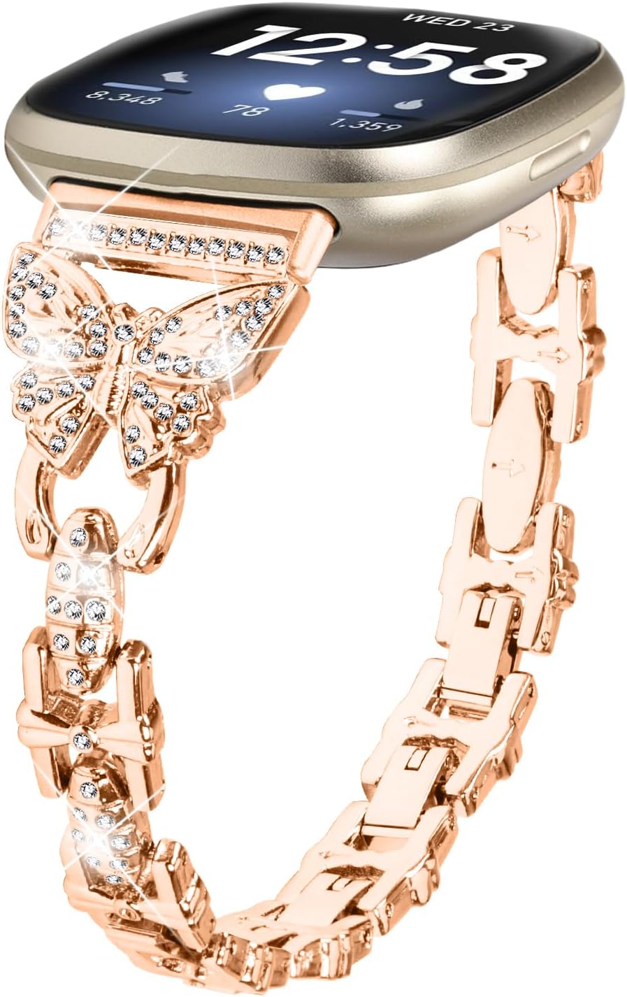 Bling Bands Compatible with Fitbit Versa 4/Sense 2/Versa 3/Sense, Shinny Metal Bracelet Straps Luxurious Rhinestone Replacement Wristband for Women