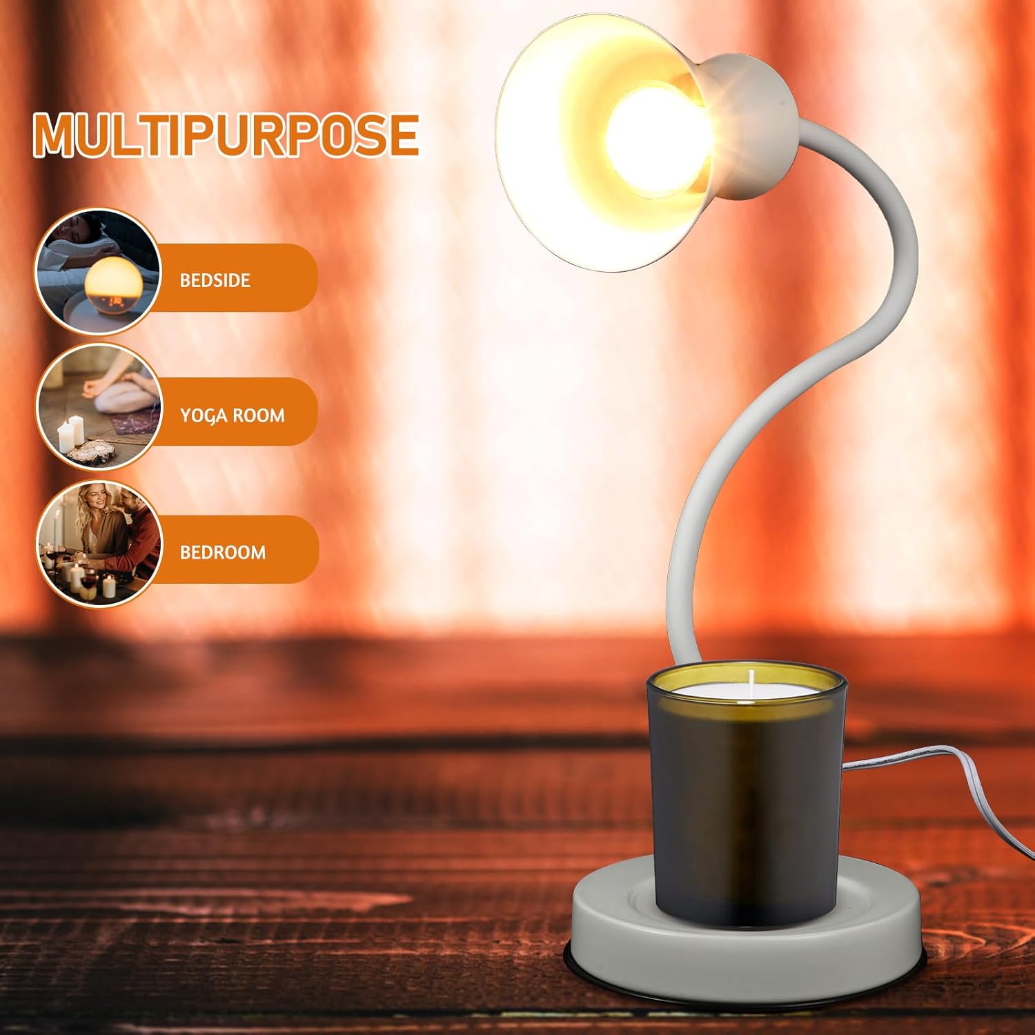 Healifty Candle Warmer Lamp 360°Adjustable Gooseneck Candle Lamp Dimmable Candle Melter Lamp Compatible with Small & Large Jar Candle 2 Bulbs Included