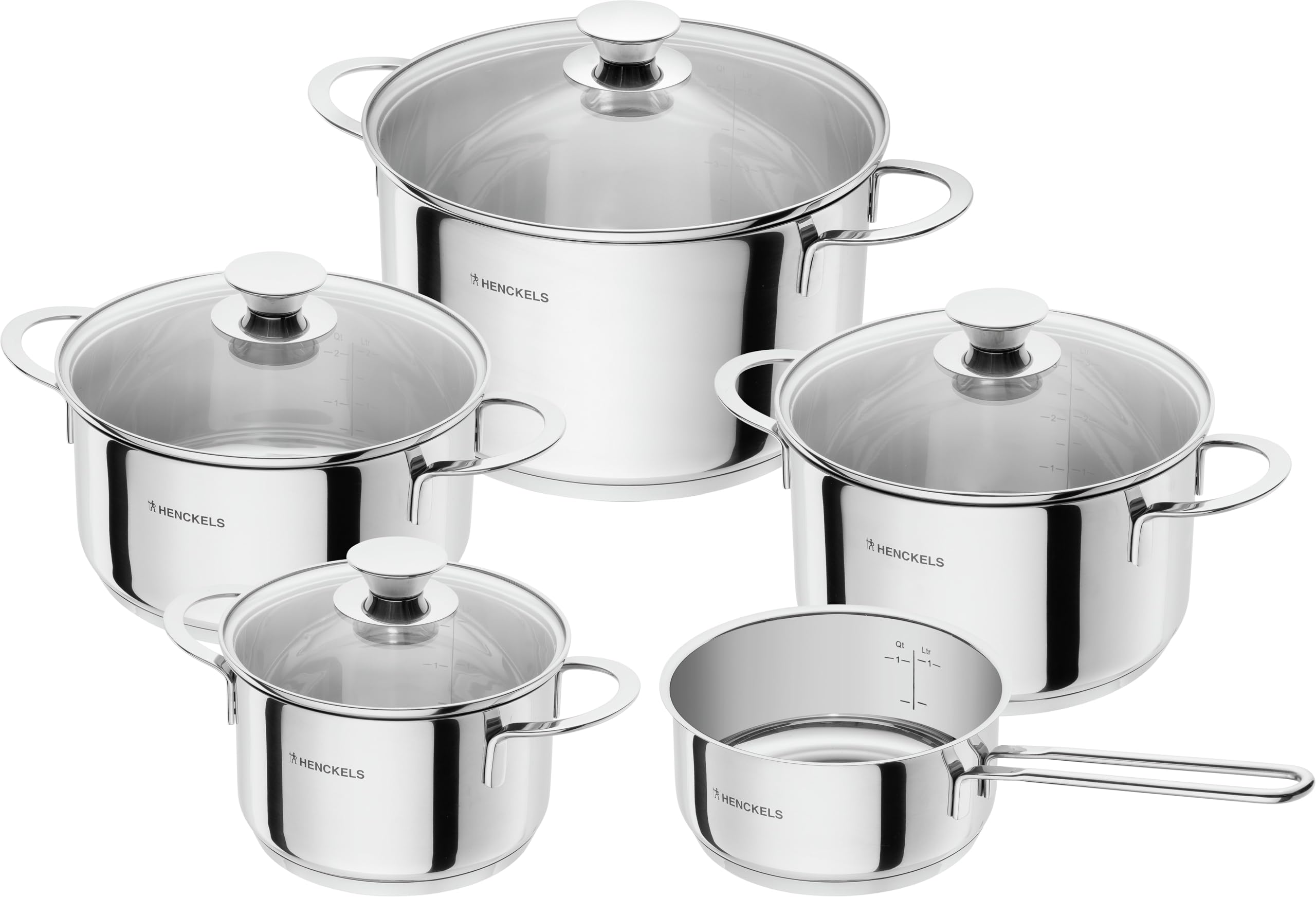 HENCKELS by Zwilling Reflection tencere seti, 5 parça, cam kapak, 18/10 paslanmaz çelik, indüksiyon dahil tüm ocak türleri için