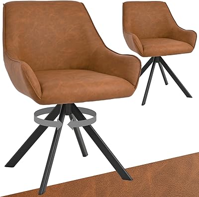 Goeurvant Esszimmerstühle Drehbar 2er Set mit Armlehne – 360°Drehbar Polsterstuhl PU-Leder Modern Drehstuhl Küchenstuhl mit Metallgestell und Rückenlehne für Esszimmer, Wohnzimmer, Büro, Braun