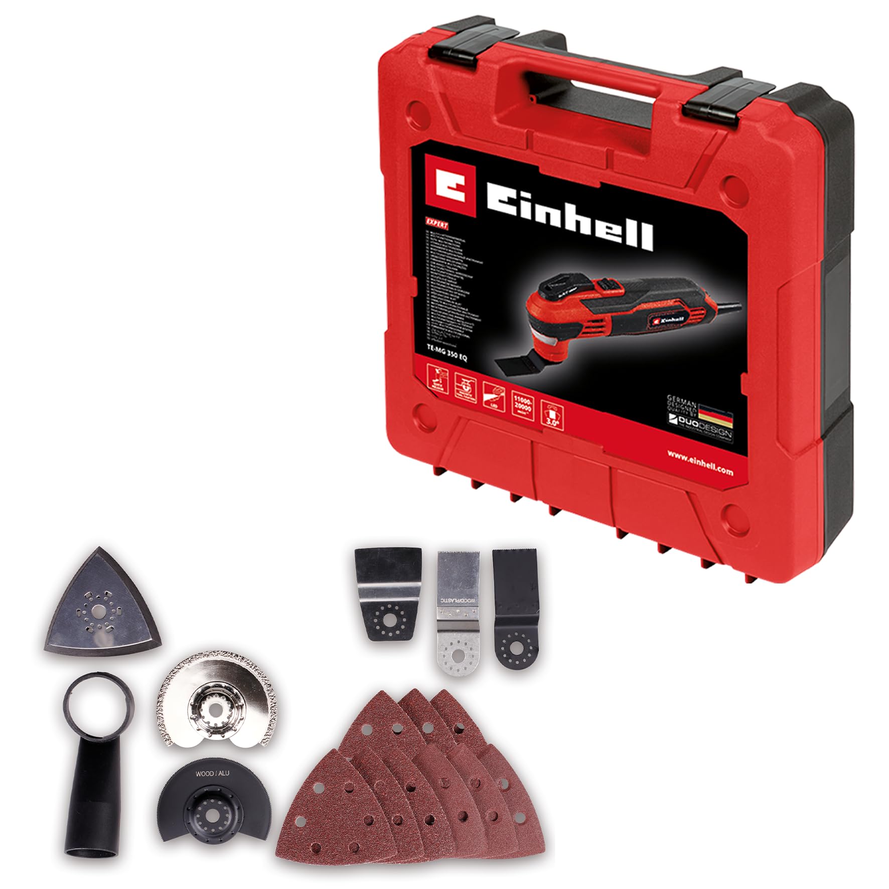 Einhell Utensile multifunzione TE-MG 350 EQ (350 W, da 22.000 a 40.000 min^-1 numero di vibrazioni, luce LED, chiusura a sgancio rapido, custodia e accessori)