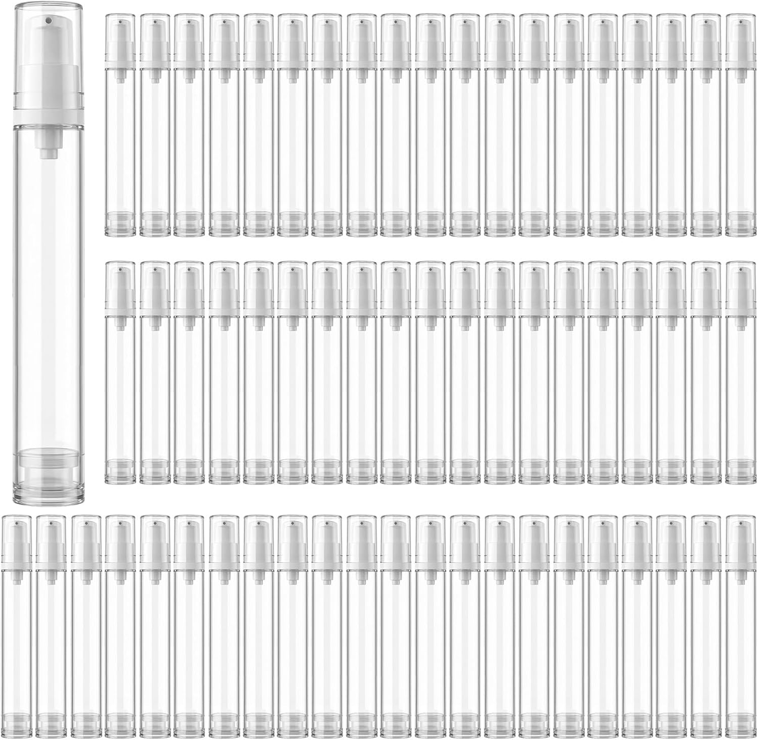 Zhehao 60 Pcs 5 ml Airless Pump Bottle Refillable Plastic Airless Vacuum Dispenser Travel Size Clear Cosmetic Sample Vial Container Jars for Lotion Cream Foundation Liquid Toiletries