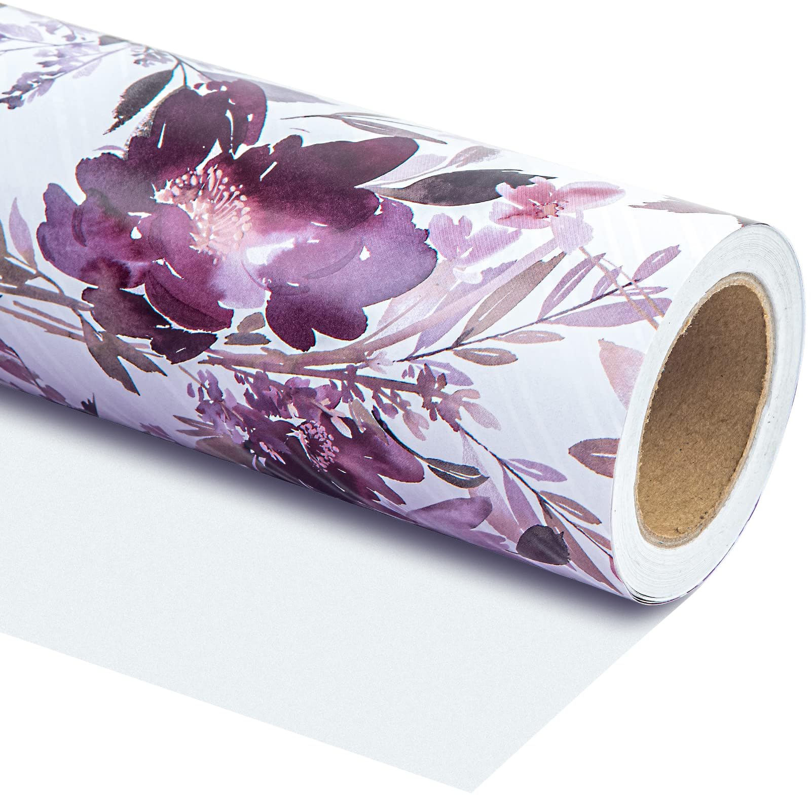 RUSPEPA Reversible Wrapping Paper - Mini Roll - 43.2cm x 5m - Beautiful Purple Floral Design for Wedding, Birthday, Valentines' Day, Baby Shower, Anniversary — image 1