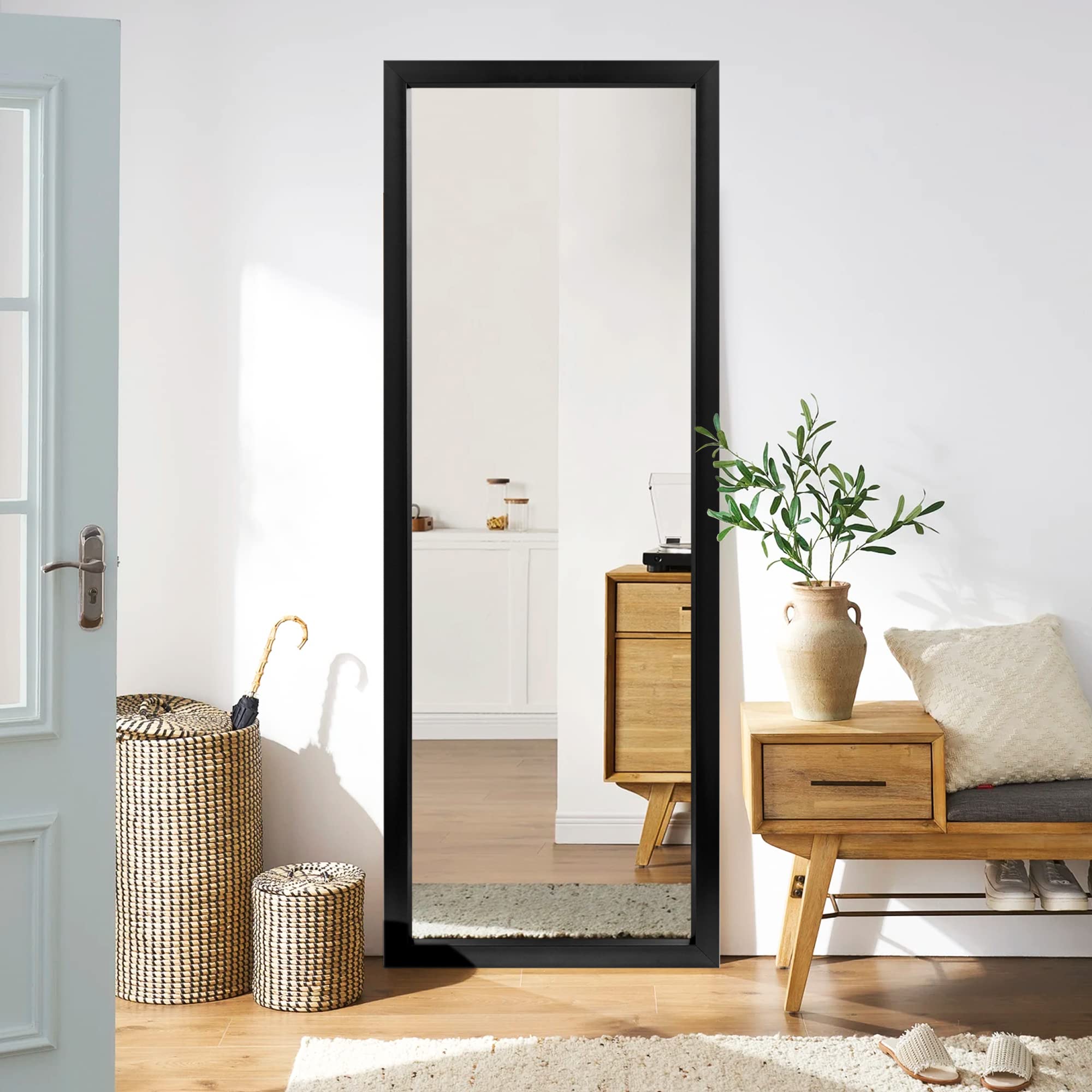 Elevens Full Length Door Mirror 43"x16" Large Rectangle Wall Mirror Hanging or Leaning Against Wall for Bedroom with Black PS Frame(no Stand)