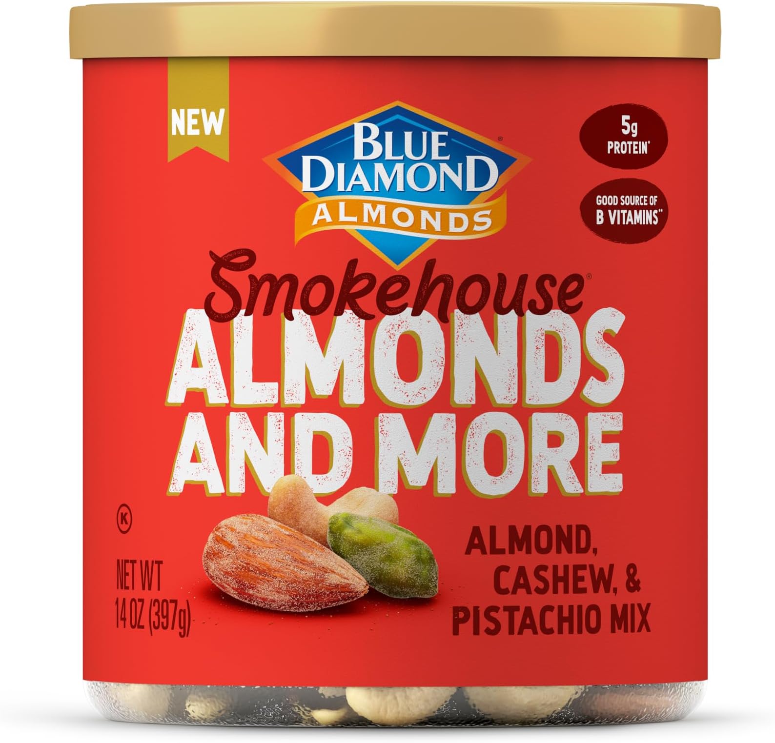 Mixed Nuts Smokehouse Flavored Deluxe Snack Nuts, Almonds, Pistachios, and Cashews, 14oz. Can (Pack of 1)