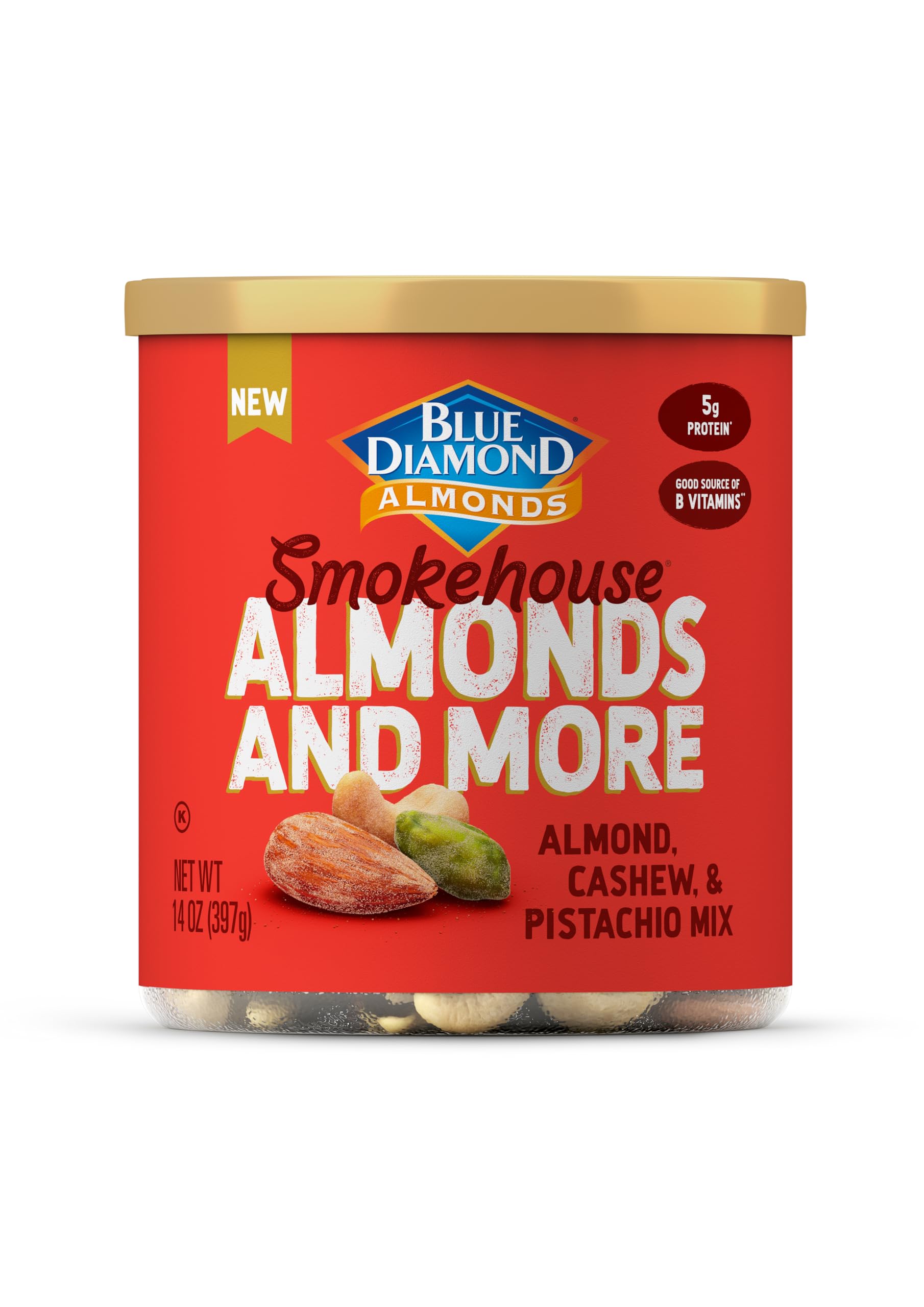 Blue Diamond AlmondsMixed Nuts Smokehouse Flavored Deluxe Snack Nuts, Almonds, Pistachios and Cashews, 396.9 g Tin (Pack of 1)