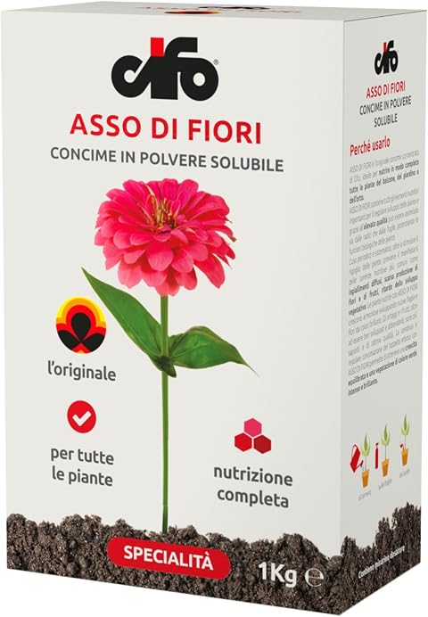CIFO Asso di Fiori - Concime Piante Verdi Grasse e Fiorite in Polvere Solubile, Fertilizzante Orto, Giardino e Balcone - Contribuisce alla Crescita e Previene Carenze Nutritive, Made in Italy, 1kg