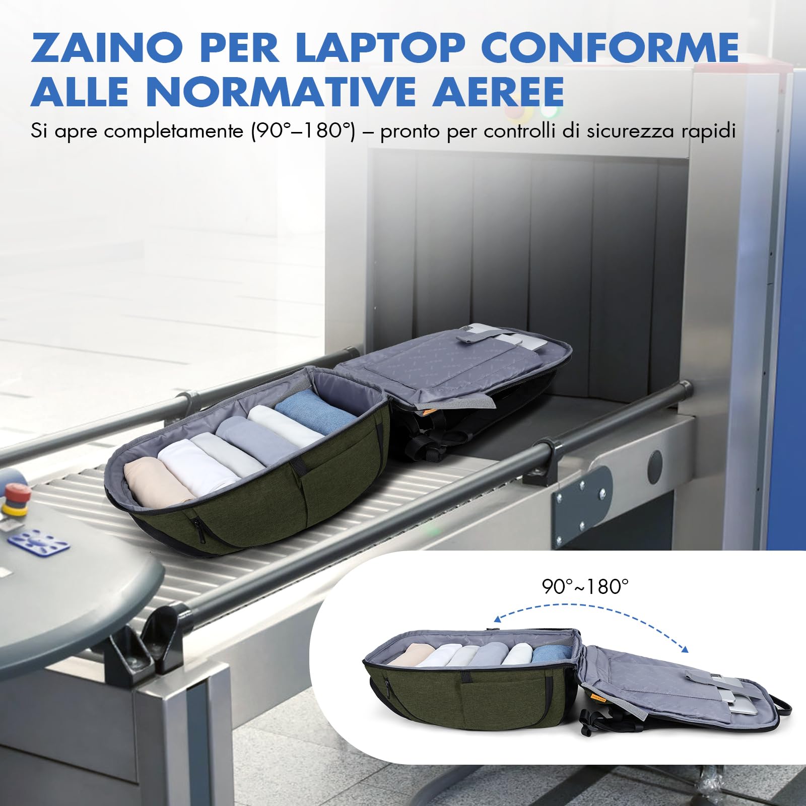 Ponhog Zaino Uomo Porta PC 17 Pollici - Zaino da Viaggio Idrorepellente, Apertura 180° e Design Antifurto, Capacità 30L, Verde