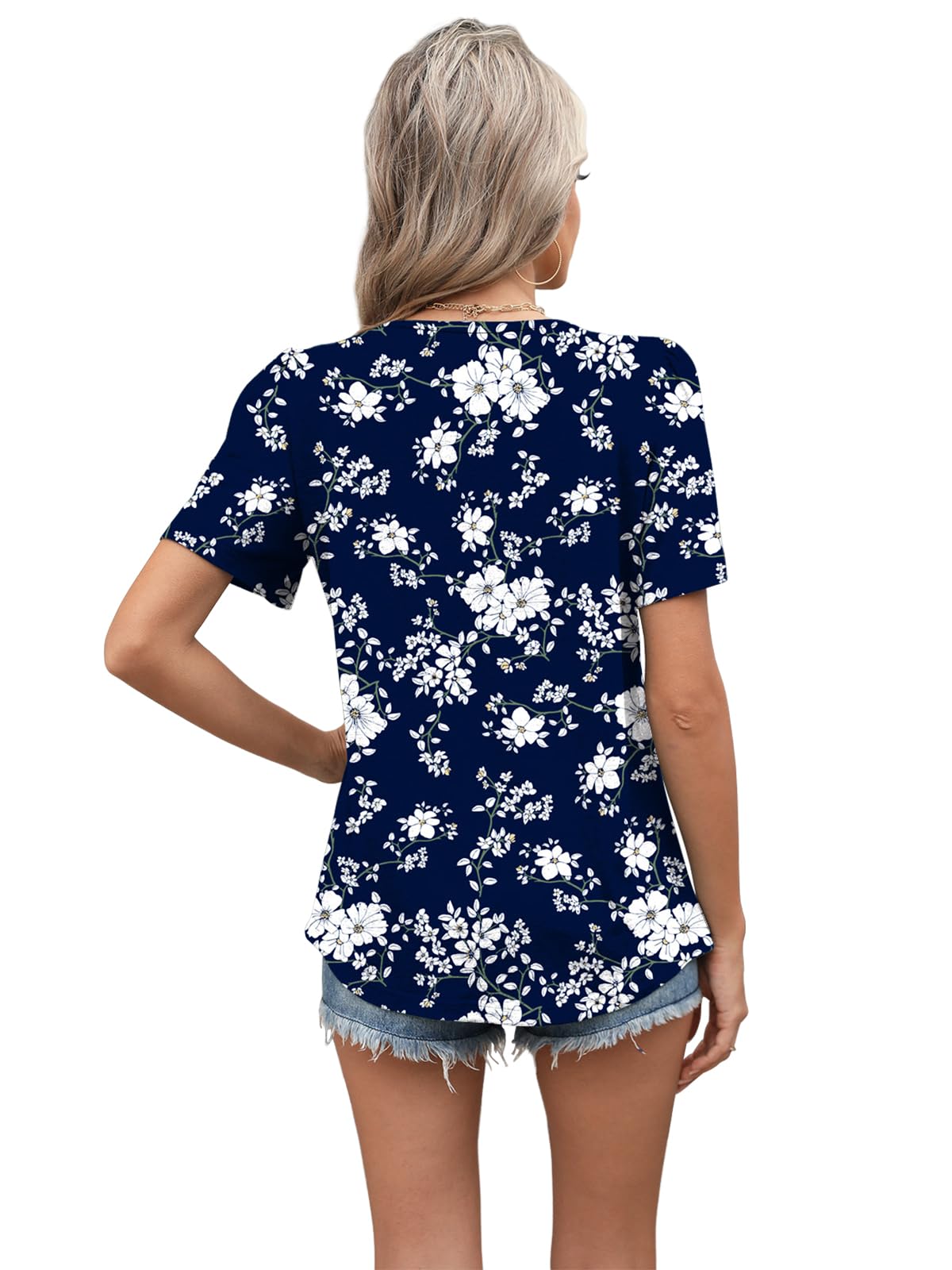 Chemisier Femme Manches Courtes Imprimé Fleuri - Blouse Fleurie Col Rond et Tunique Chic pour Été | Haut Femme Fluide pour Campus et Bureau