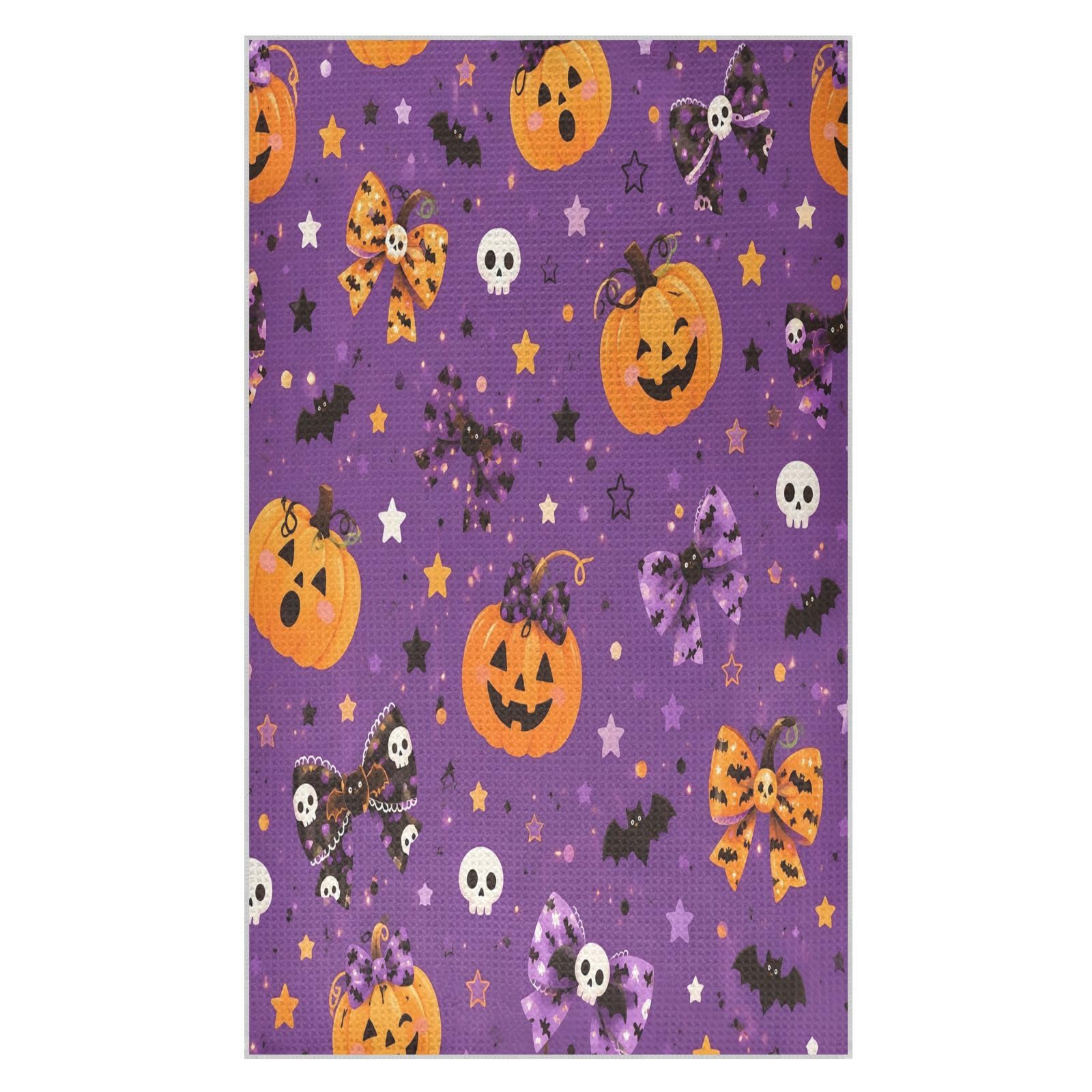 Lyeorm Pumpkin Bat Skull Waffle Weave Kitchen Towels 18x30 Inch Soft Absorbent Microfiber Dish Cloths