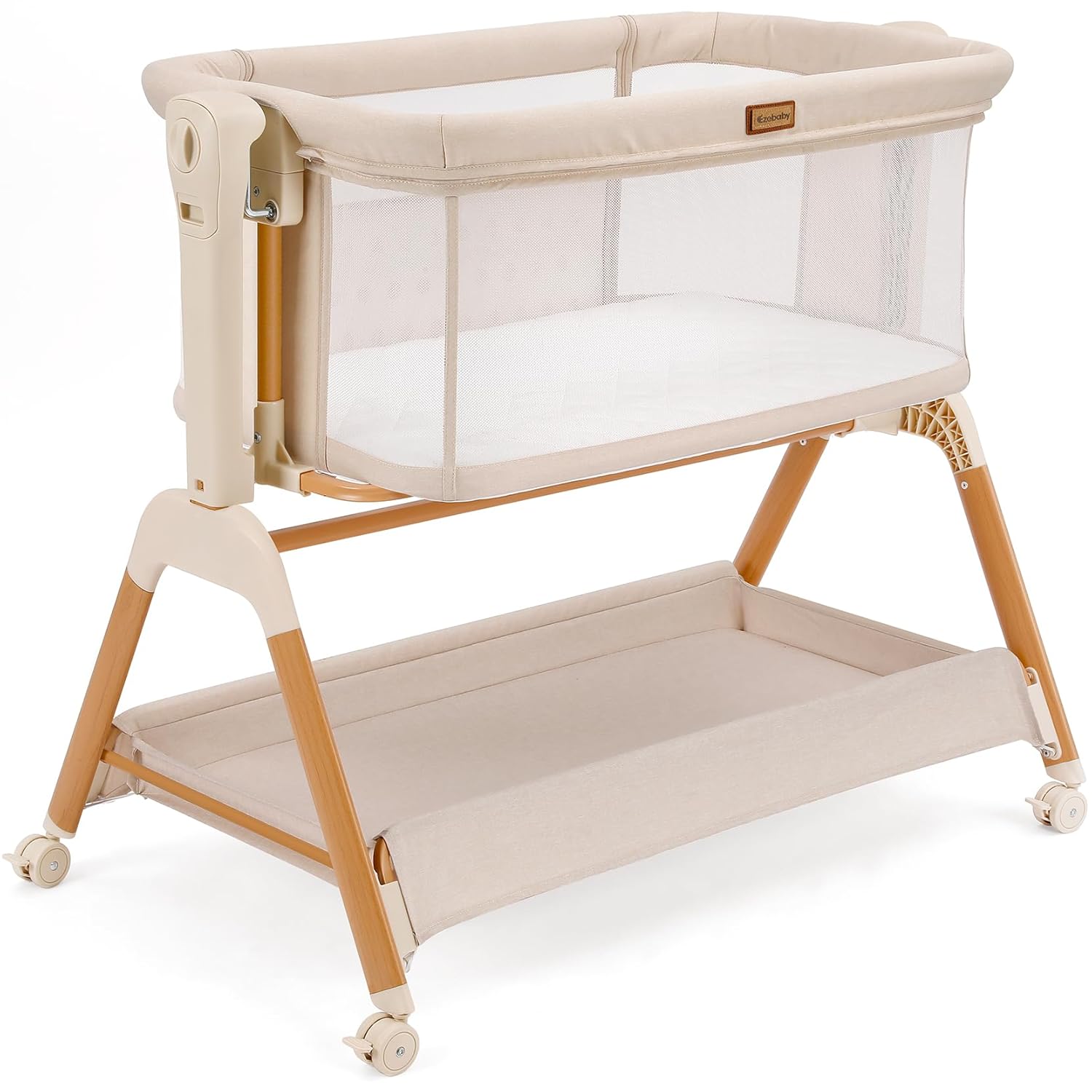 Ezebaby Baby Bassinet Bedside Sleeper: 3-in-1 Rocking Bassinet for Baby - Breathable Full-Mesh Crib with Mattress | 6 Height Adjustable | Portable Crib with Lockable Wheels for Newborns