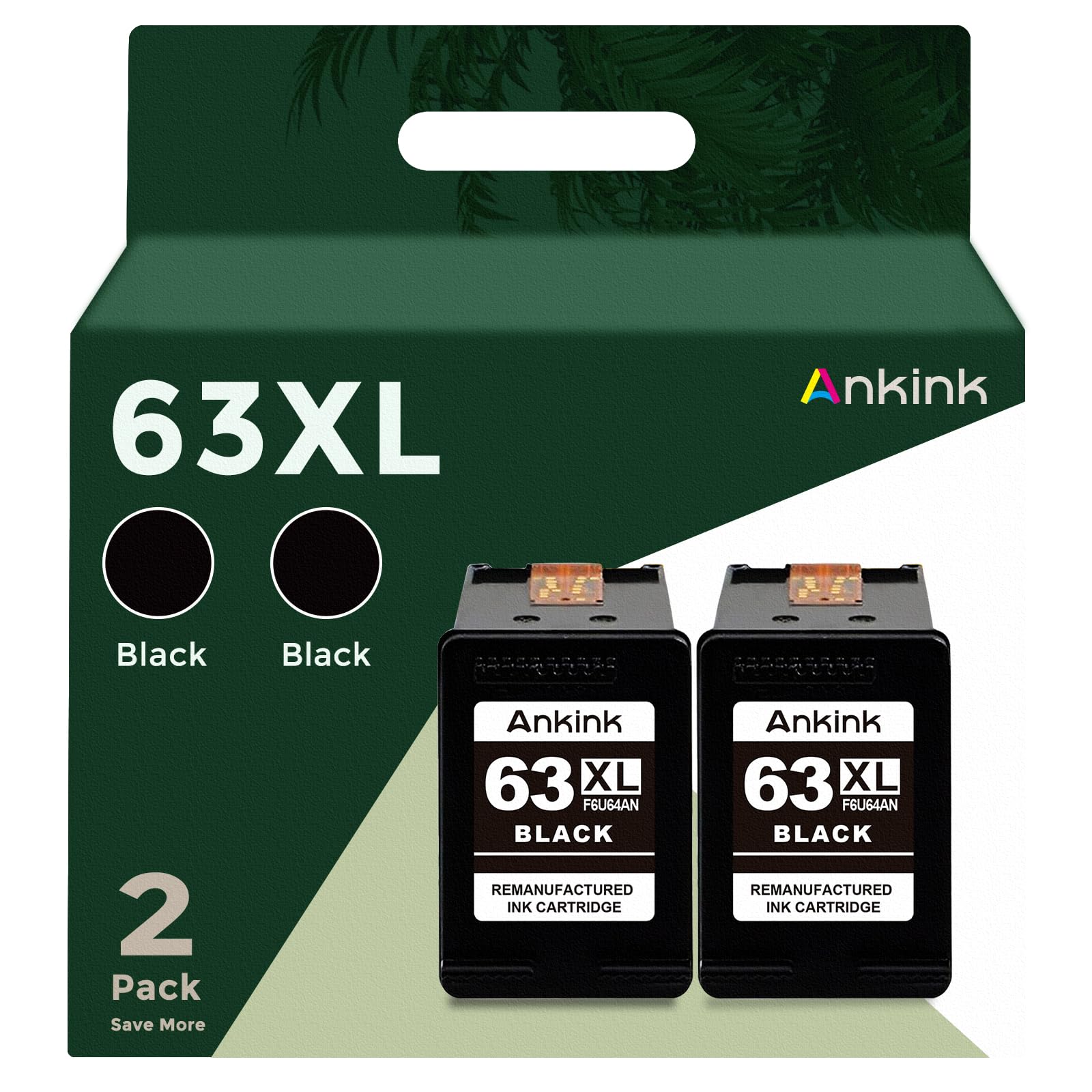 ANKINK Remanufactured Ink Cartridge Replacement for HP Ink 63 63XL (Black 2-Pack) Work with 3830 4650 4652 4655 5200 5252 5255 5258 4520 4512 1112 2132 3630 3632 Printers 2 BKClimatePartner certified