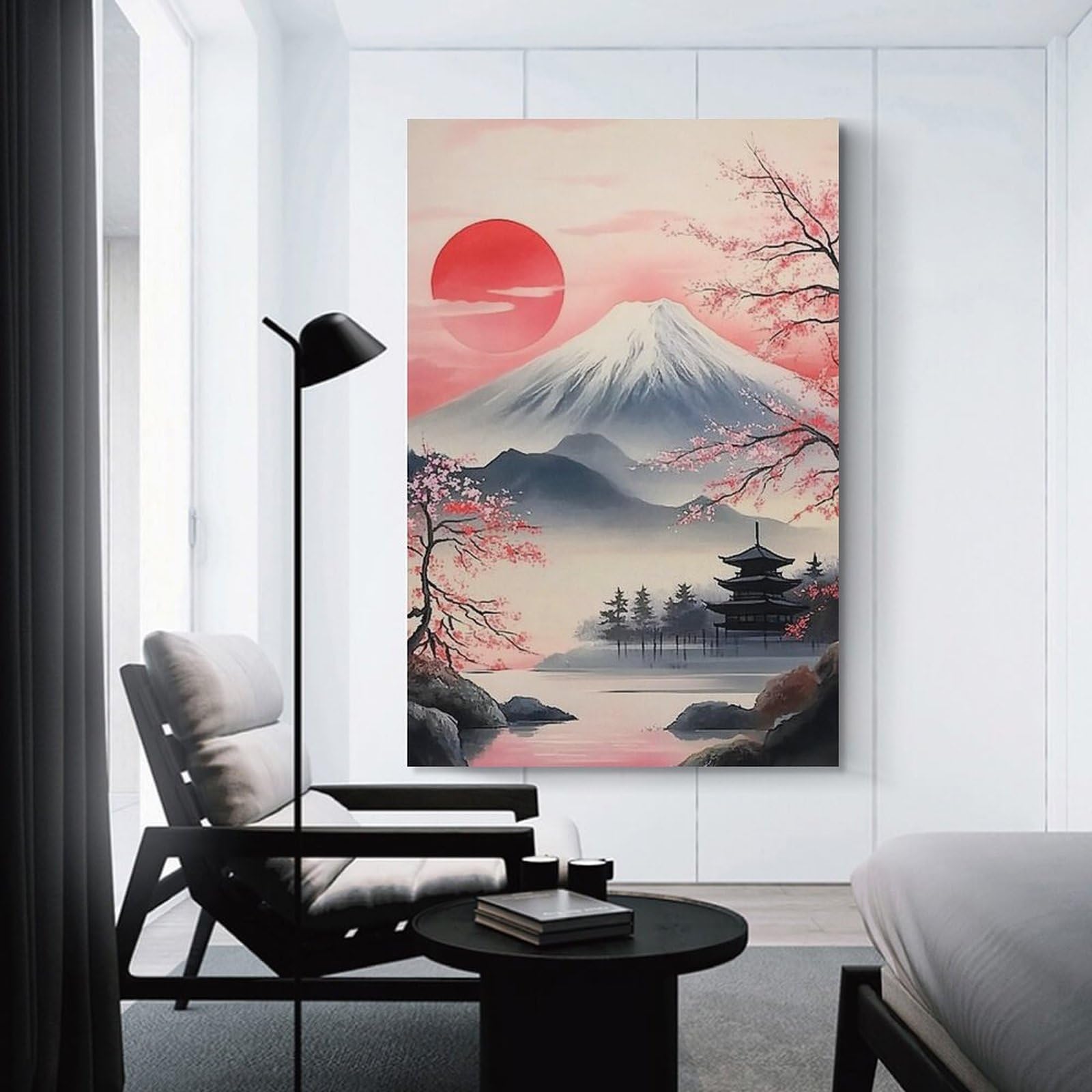 Amazon.com: Japan Mount Fuji Cherry Blossoms Red Sun Poster Canvas