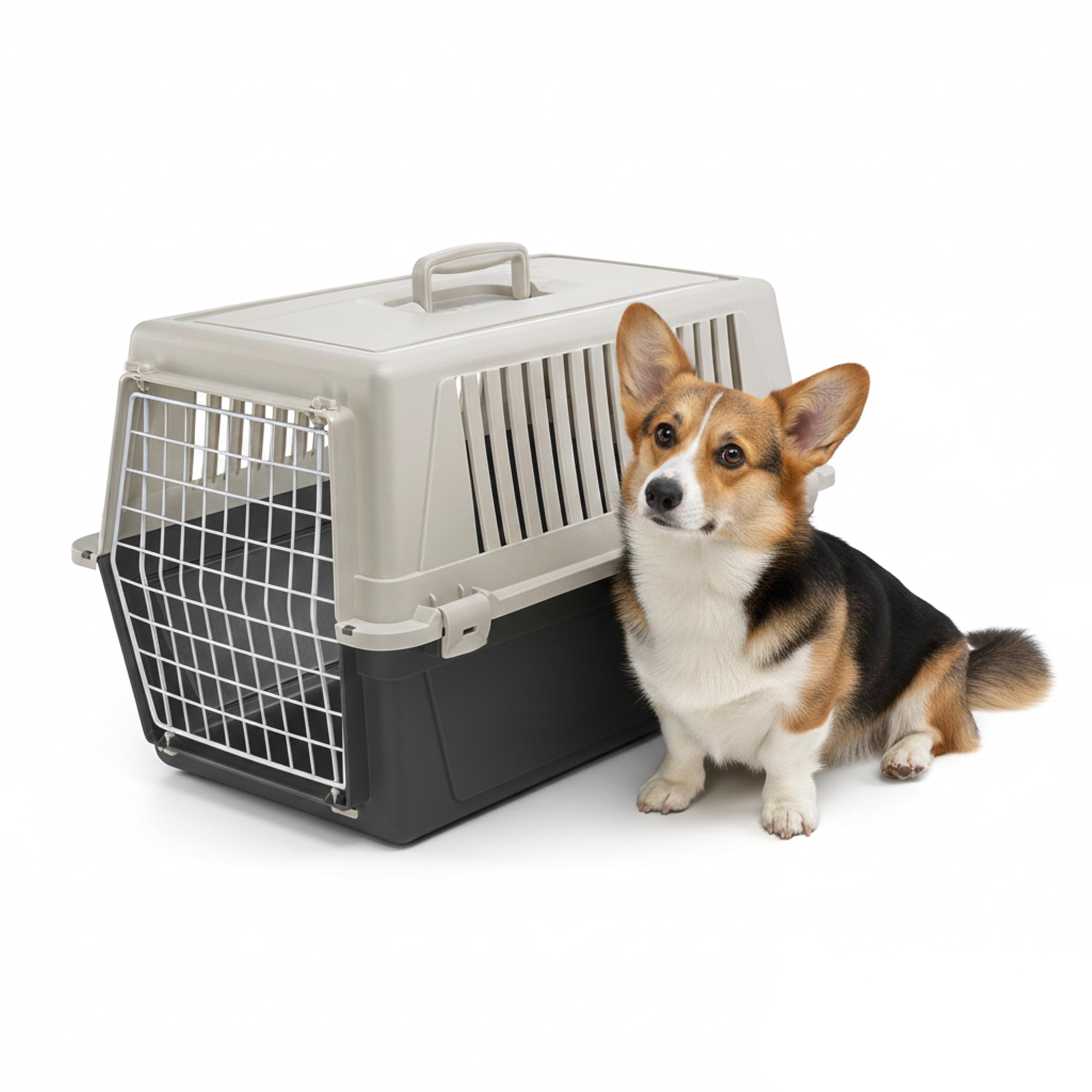Ferplast Transportín Gatos, Transportín Perro Mediano Pequeño y Gatos hasta 15 Kg, Puerta de Hierro Plastificado, Ranuras de Ventilación, 40 x 60 x h 38 cm, Transportín Mascotas Rígido Atlas 30 EL