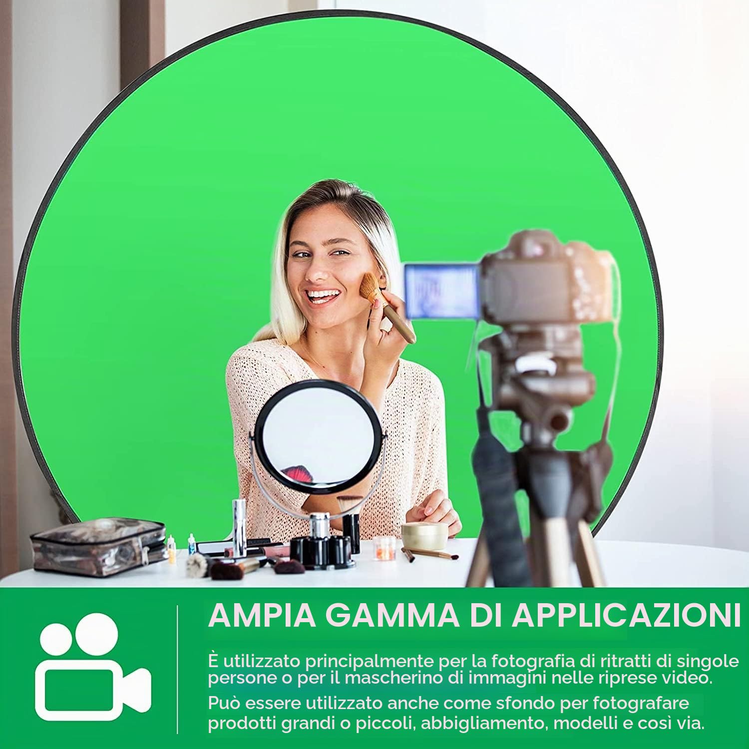 Green Screen 145cm, Sfondo Verde Fotografico Resistente Alle Rughe Pieghevole per Fotografia, Modem Registrazione Video Sistema di Sfondo