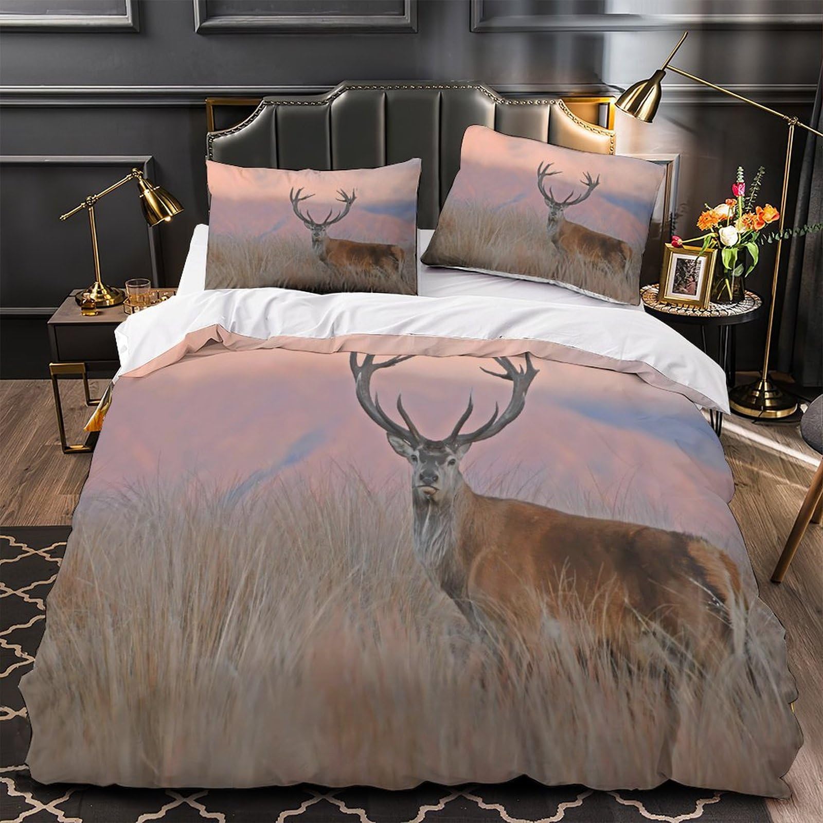 Housse de couette cerf 3D en microfibre douce et thermorégulatrice