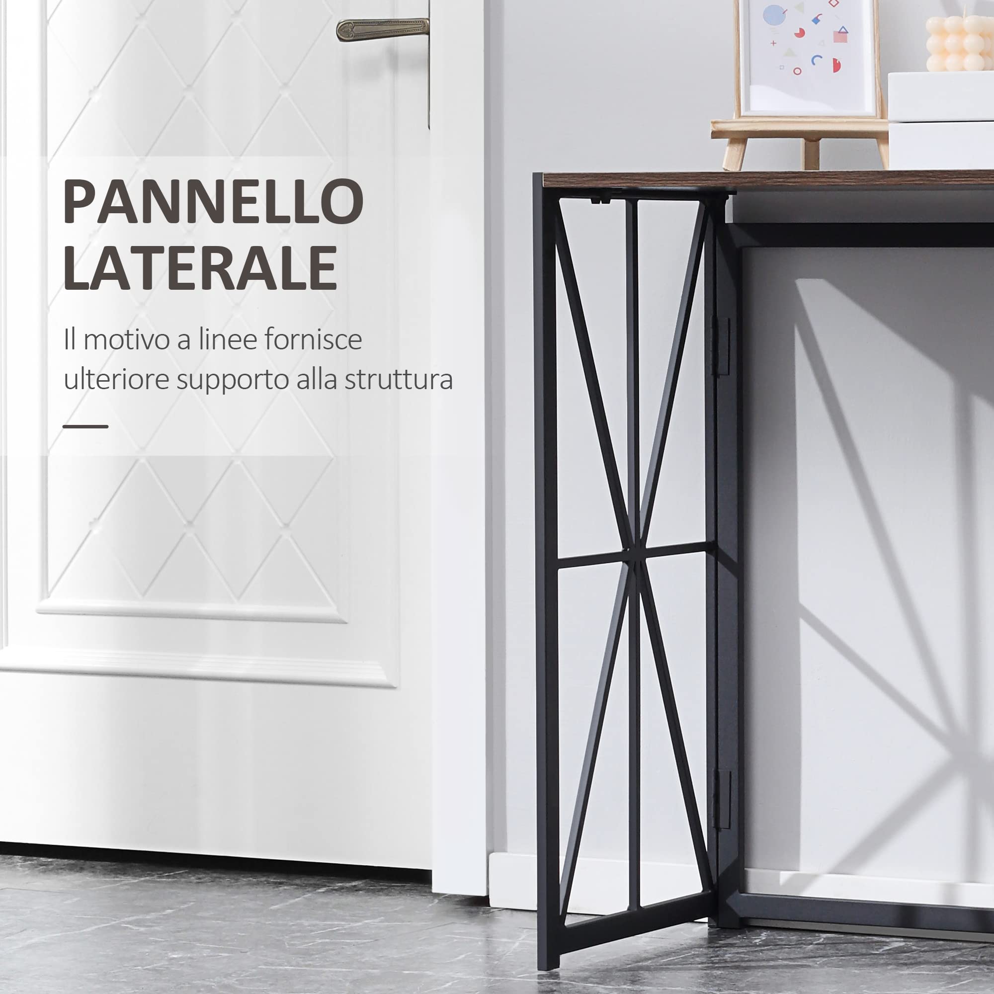 HOMCOM Tavolo Consolle da Ingresso in Stile Industriale, Tavolino Pieghevole Salvaspazio in Legno e Metallo, 100x38x80cm, Marrone