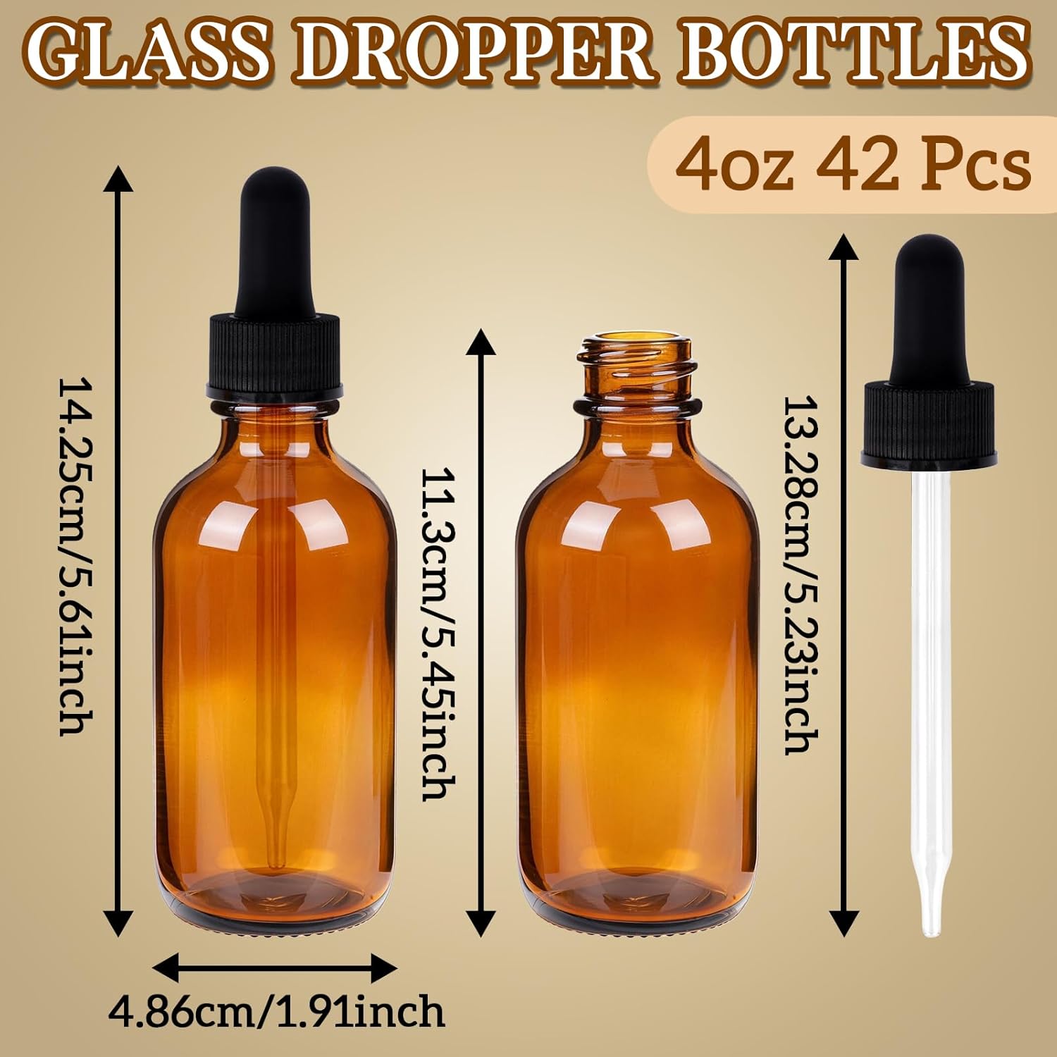 STAERSIDE 42-Pack 4 oz Amber Glass Dropper Bottles, Leakproof & Durable for Essential Oils & Craft Use, Complete Kit with Funnel, Brush, Labels, Extra Droppers & Measuring Cup