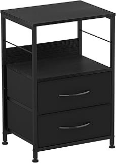 YBING Nightstand Bedroom Bedside Table with Fabric Drawers End Table with Storage Open Shelf Side Table for Living Room Home Dorm Small Space Black