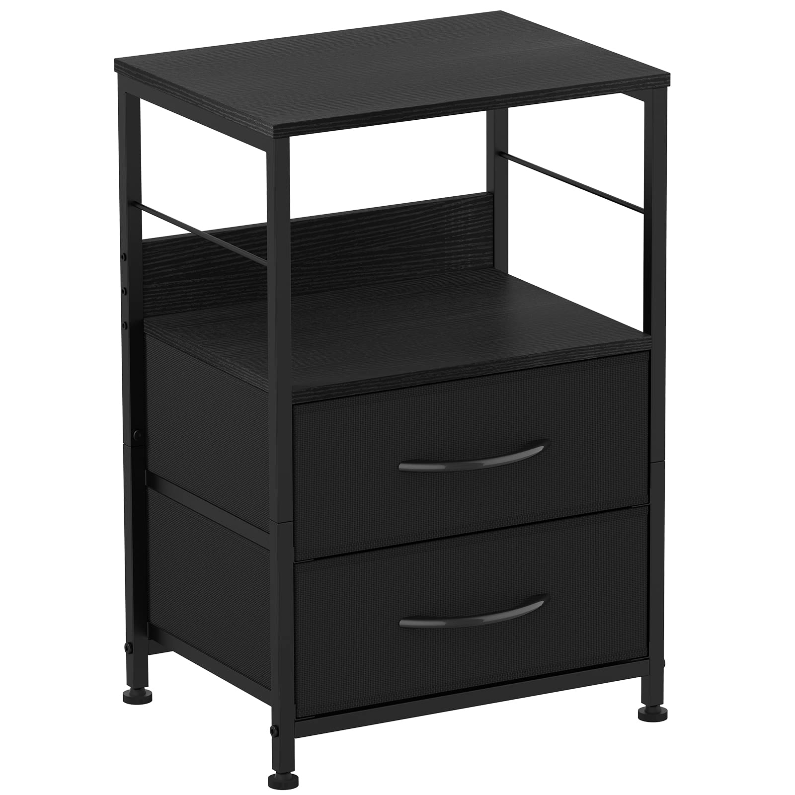 YBING Nightstand Bedroom Bedside Table with Fabric Drawers End Table with Storage Open Shelf Side Table for Living Room Home Dorm Small Space Black
