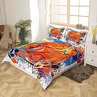 Vista 3 de Juego de funda de edredón de baloncesto para niños, tamaño matrimonial, juego de ropa de cama de 3 piezas para adolescentes y hombres, decoración