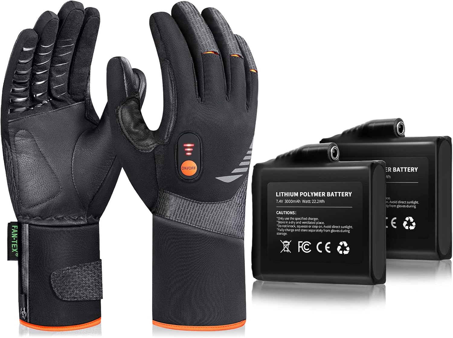 Heated Gloves for Men Women, Rechargeable 7.4V 3000mAh Li-ion Batteries for Heated Gloves (XL)