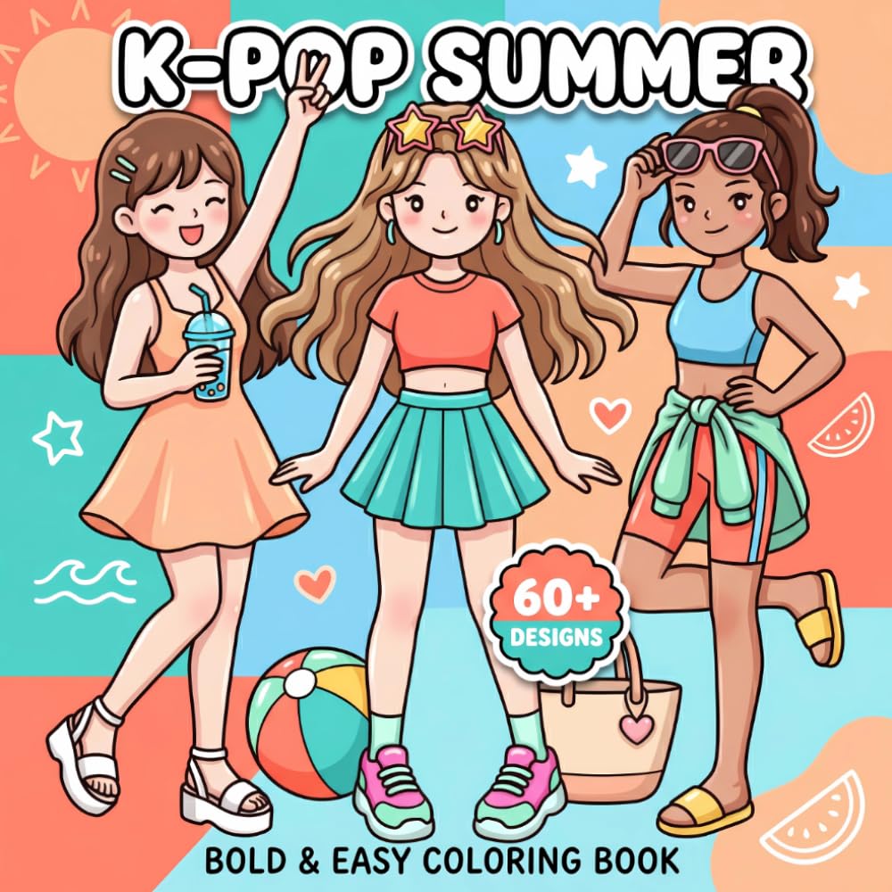 K-Pop Summer Coloring Book: Cute And Trendy Designs For Kids And Teens Seeking Creative Joy, Calm Moments, And Fashion-Inspired Fun