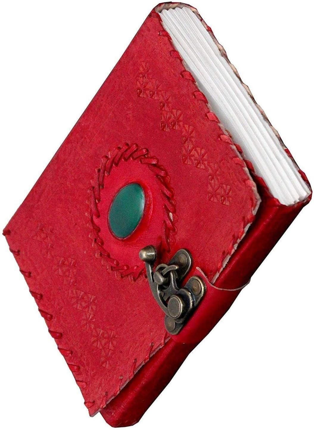 PRASTARA Leather Book of Shadows Genuine Leather Bound Journal for Women & men, book of spells journal Notebook for Traveling Sketchbook ocean blue Best gift for christmas (RED)