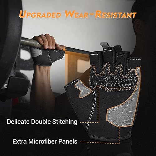 Miniatura 3 de ATERCEL Guantes de entrenamiento para mujeres y hombres, guantes de gimnasio con protección perfecta de palma con silicona antideslizante, guantes