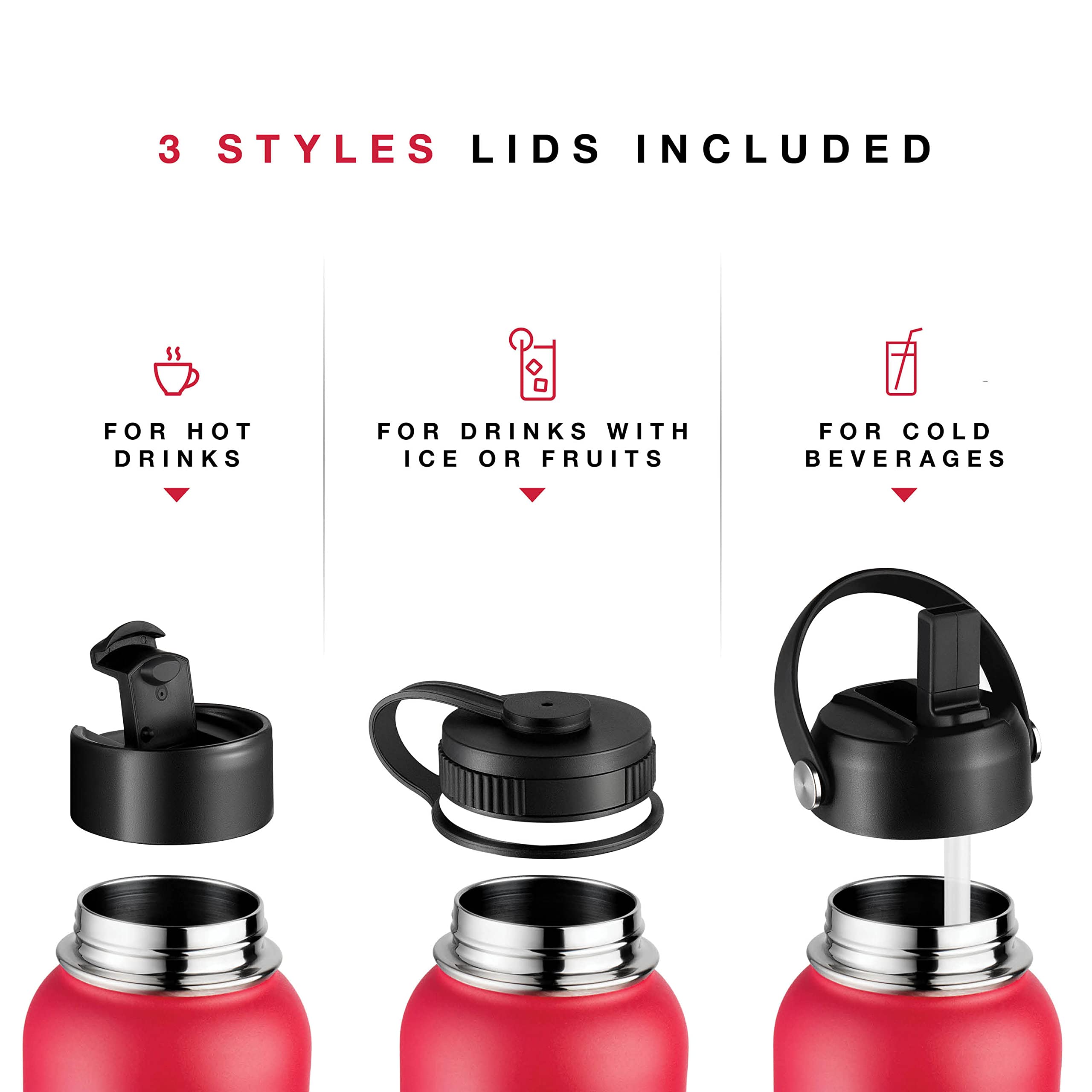 Botella deportiva de acero inoxidable y taza de viaje para bebidas frías y calientes, boca ancha, botella de agua deportiva con aislamiento de doble pared para senderismo, ciclismo y