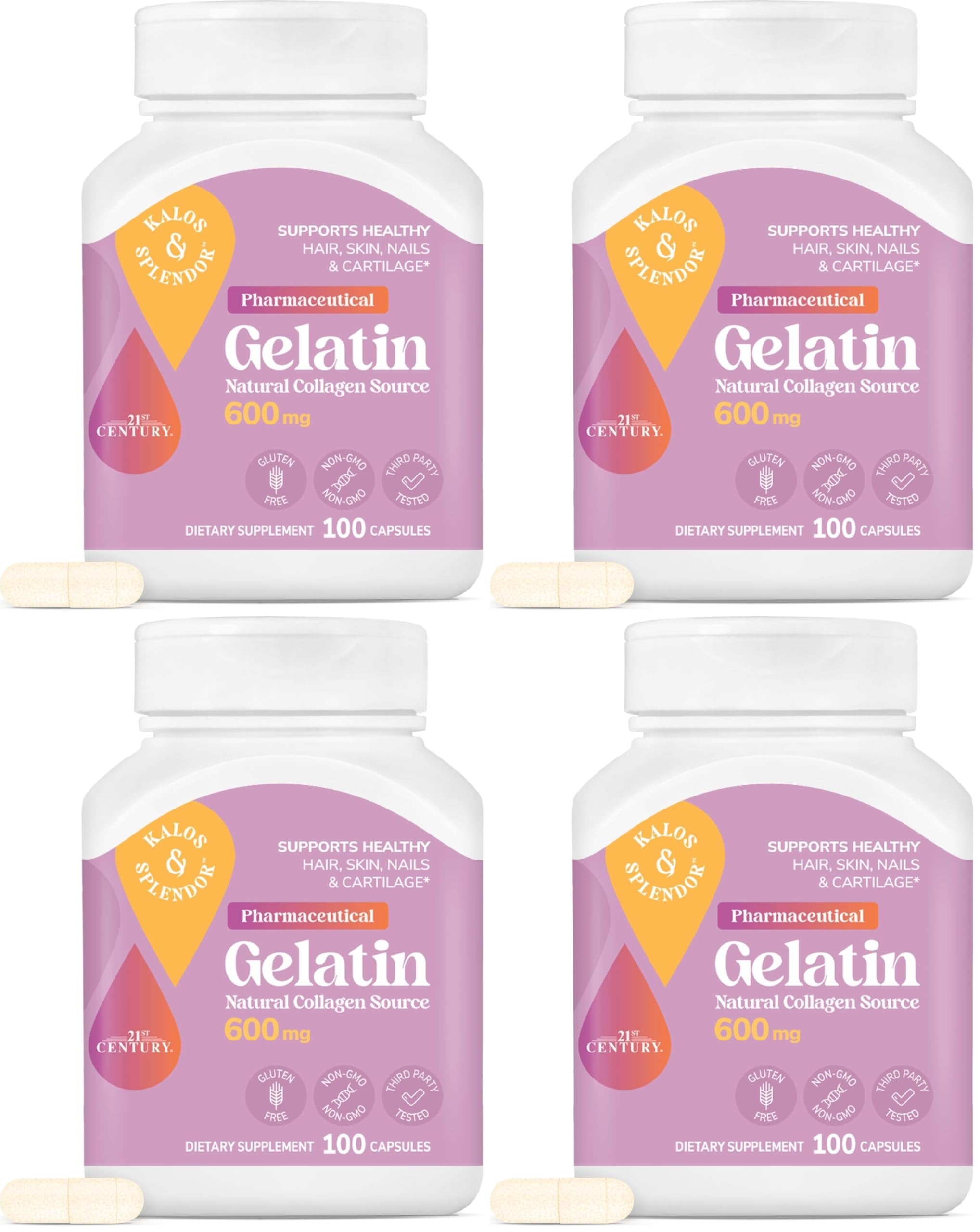 21st Century Gelatin 600mg, 100 Capsules (Pack of 4) 100 Count (Pack of 4)