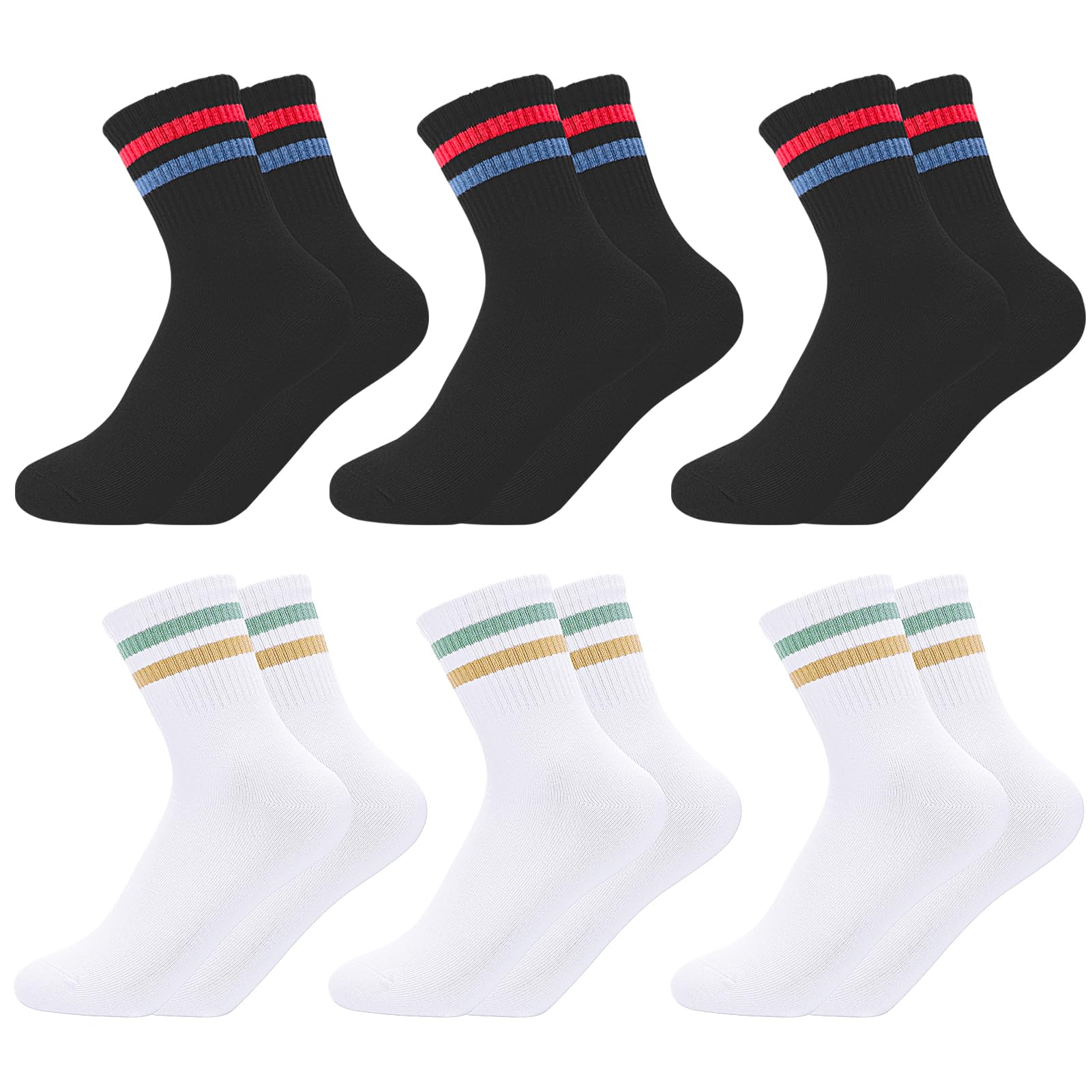 Utensilsto 6 Paires de Chaussettes de Sport en Coton à Rayures - Pour Garçons et Filles 35-38 - Tennis