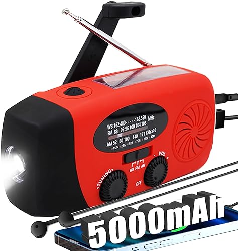 Miniatura 9 de Radio de manivela solar de emergencia mejorada con linterna LED, radio meteorológica portátil Am Fm NOAA, cargador de teléfono celular de 2000mAh