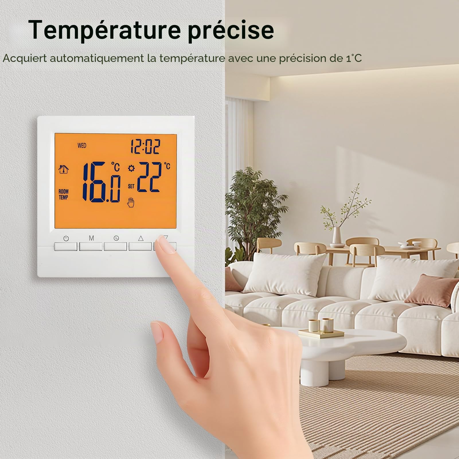 Thermostat intelligent programmable, thermostat mural, chaudière à gaz, régulateur de température de chauffage avec grand écran LCD, sans WiFi