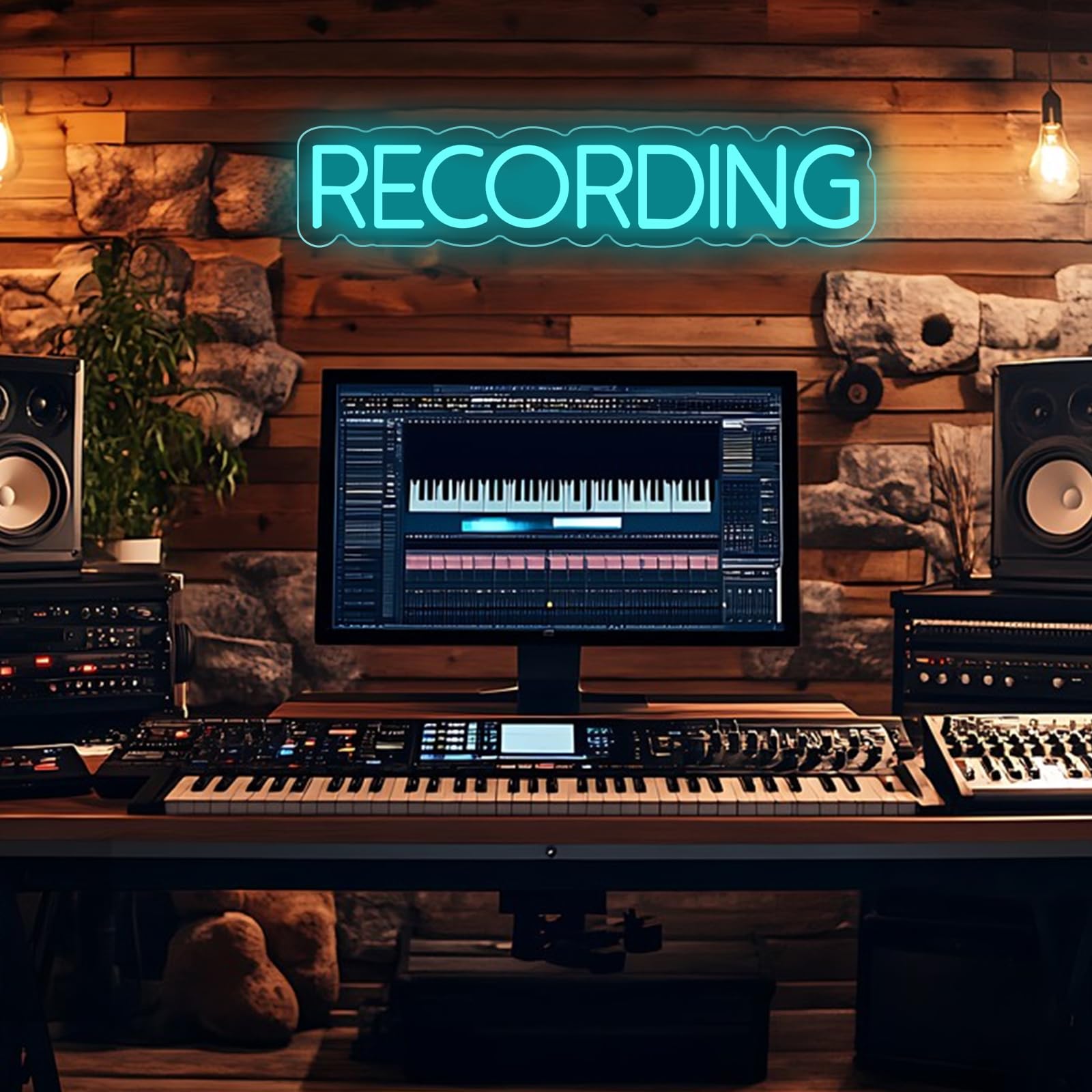 Recording Neonschild, LED-Studio, Live-Dekorationslichter, dimmbares Lichtschild für Streamer, Influencer, Gamer, Zimmer, Bar, Club, Home, Party-Dekoration (Eisblau)