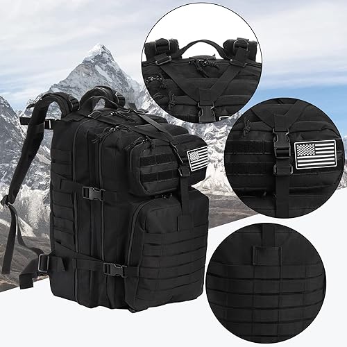 Miniatura 4 de Elsjoy Mochila táctica militar negra, 45L, paquete grande de asalto militar de 3 días, mochila militar MOLLE para hombres, senderismo al aire libre,