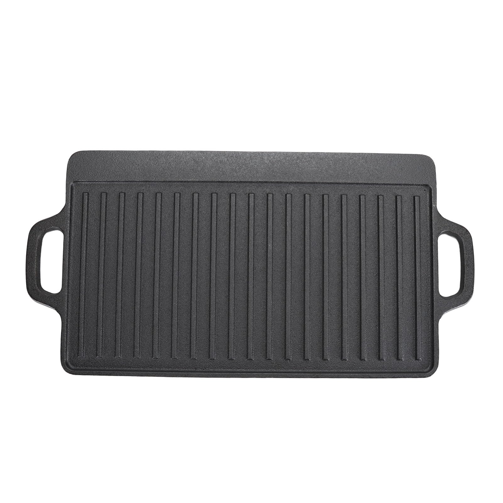 Fdit Piastra Rettangolare in Ghisa Doppia Faccia con Superfici Liscia e Rigata per Griglia a Gas BBQ e da Campeggio (44 * 23 * 2 cm)