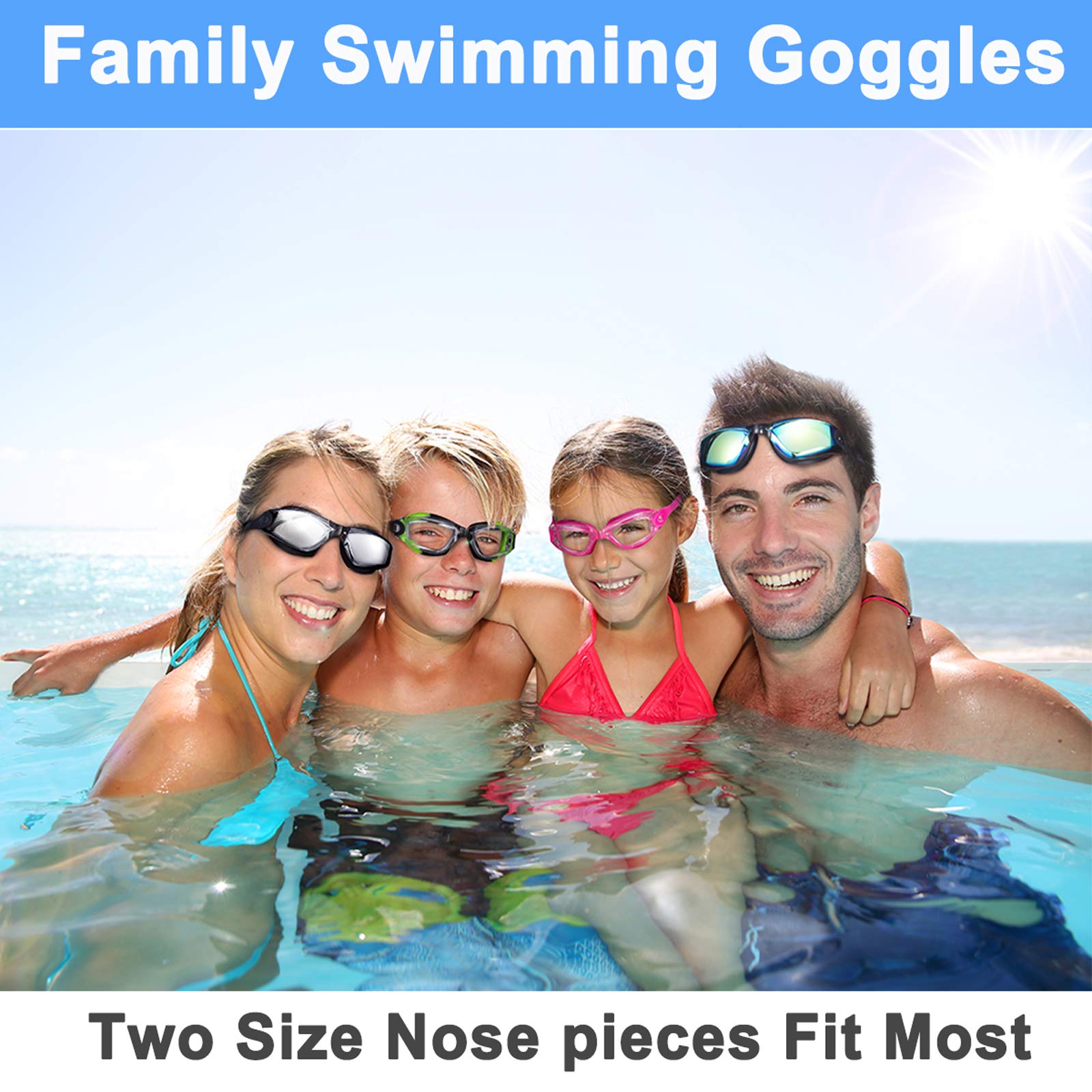 Gafas de natación para adultos, hombres, mujeres, jóvenes, antivaho, anti-UV, paquete de 2