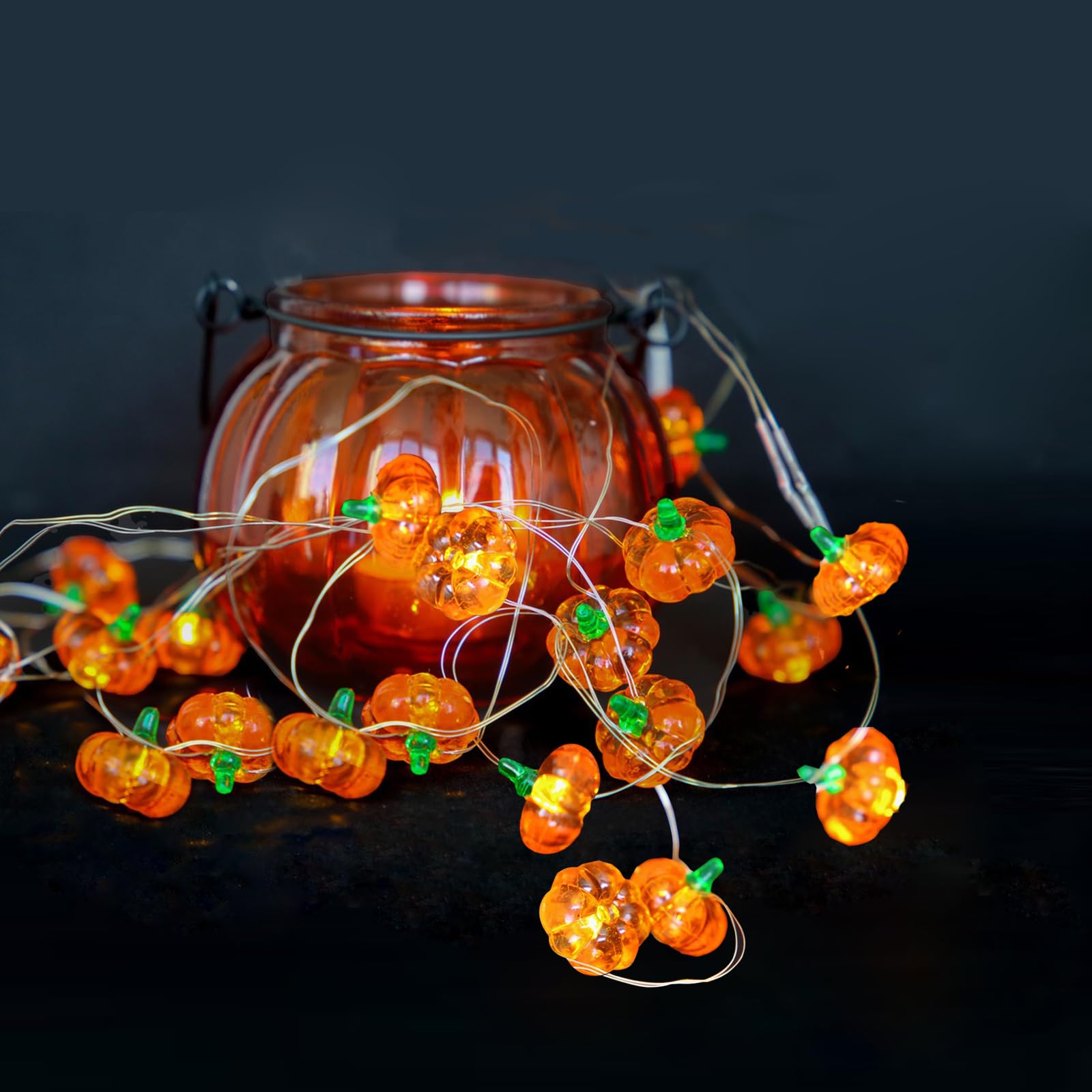 Auting Kürbis Herbst Deko Dekoration Innen, 2.2M 20 Leds Mini Lichterkette Kürbisse Zierkürbisse Batteriebetrieben, Kürbisse Herbst Lichterketten Erntedankfest Herbstdeko Herbstdekorationen Halloween
