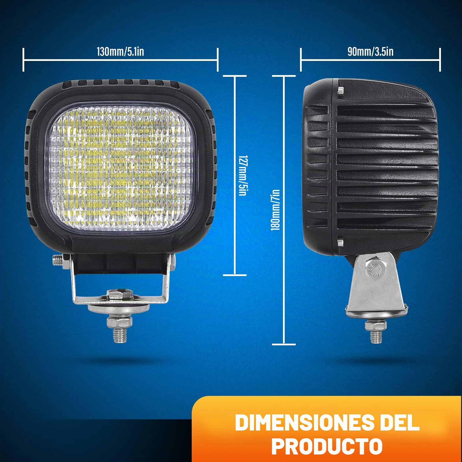 RIGIDON 1x cuadrado faros de trabajo led, 12V 24V 5 pulgadas 48W 4800lm
