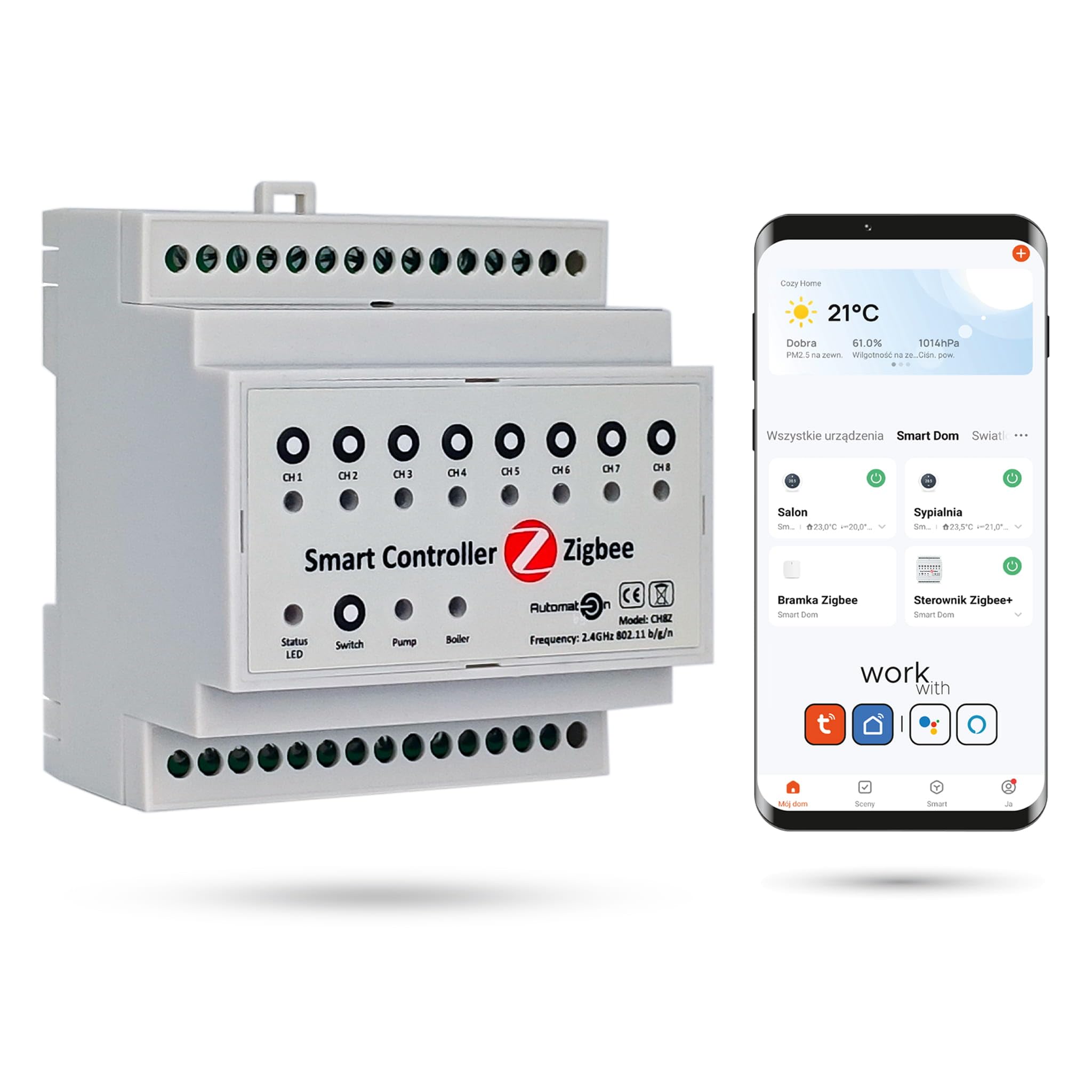 Automat-on Fußbodenheizungscontroller 230V | Fussbodenheizung Steuerung Zigbee CH8Z für 8 Räume | Steuerung Fußbodenheizung mit Tuya, SmartLife oder ohne App | Kompatibel mit Alexa, Google Home