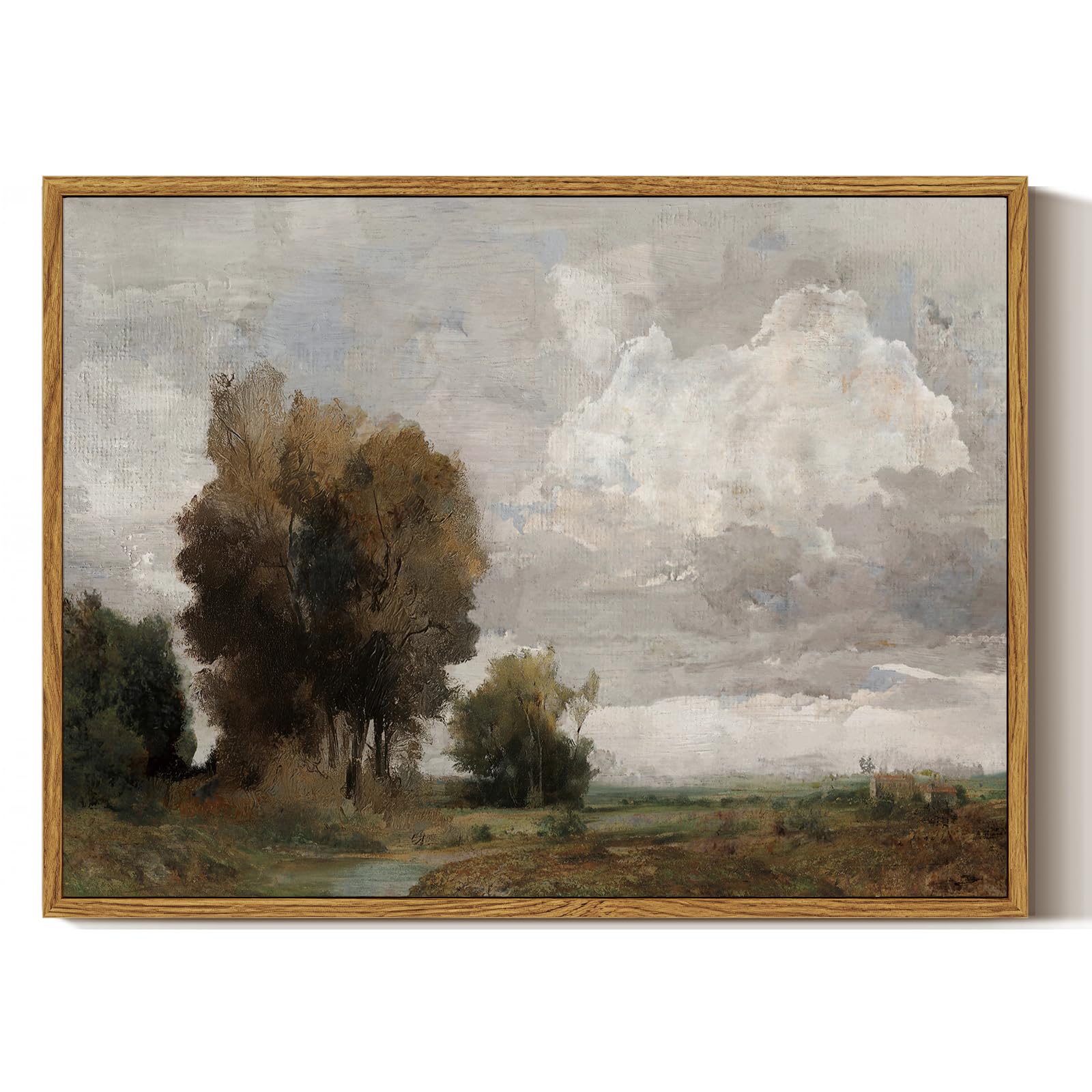 ARPEOTCY Vintage Framed Wall Art, Bedroom Bathroom Rustic Landscape Country Pictures Wall Decor, Canvas Prints Farmhouse Paintings, Neutral Home Decorations for Living Room, 12x16 inch