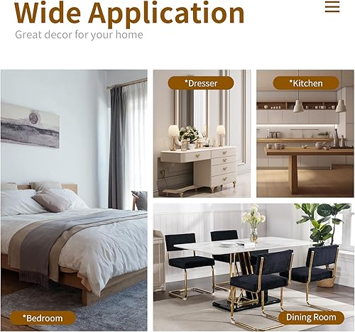 Miniatura 7 de Juego de 2 sillas de comedor modernas, sillas de cocina de tela de pana con acolchado de canal y base de metal chapado en oro, sillas de comedor