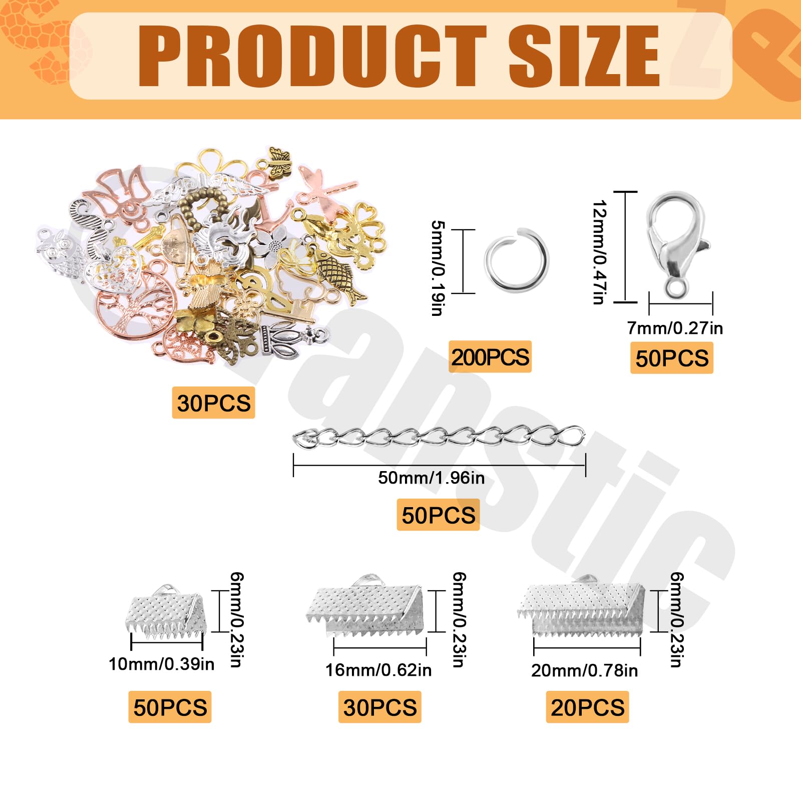 Tanstic 430Pcs Silver Ribbon Ends Fastener Clasps Kit, Bookmark Pinch Crimp Ends with Open Jump Rings, Lobster Claw Clasps - Image 2