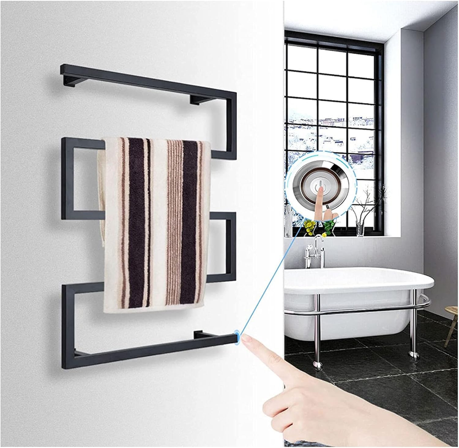 SkyFace Scaldasalviette Elettrico Bagno a Basso consumo 89W, termoarredo Elettrico Bagno da Parete Asciugabiancheria Portasciugamani in Acciaio Inossidabile con Interruttore a LED (220V)