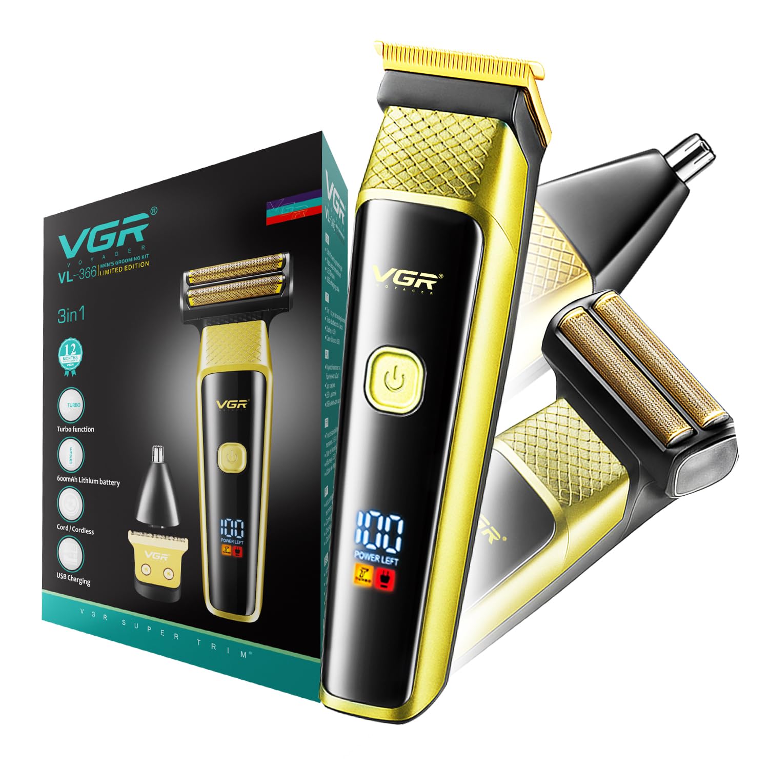 VGR VL-366 Limited Edition 3-in-1 Grooming Kit for Men & Salon with 90 min Long Runtime | Powerful 600mAh Lithium Battery