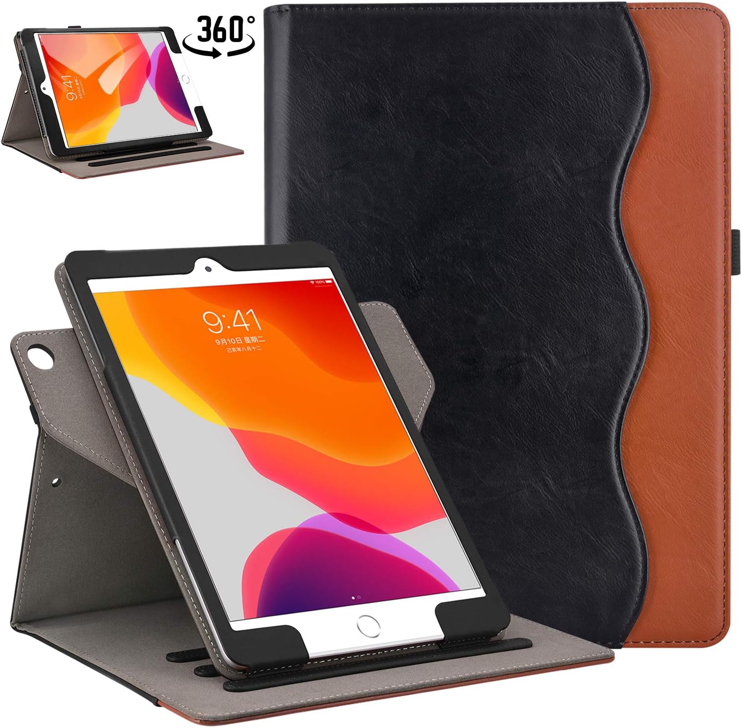 VORI Rotating Case for New iPad 9th/8th/7th ​Generation (2021/2020/2019 Release, iPad 10.2 Inch), [360 Degree Rotating] Leather Folio Smart Protective Stand Cover with Pocket, Auto Wake/Sleep, Double